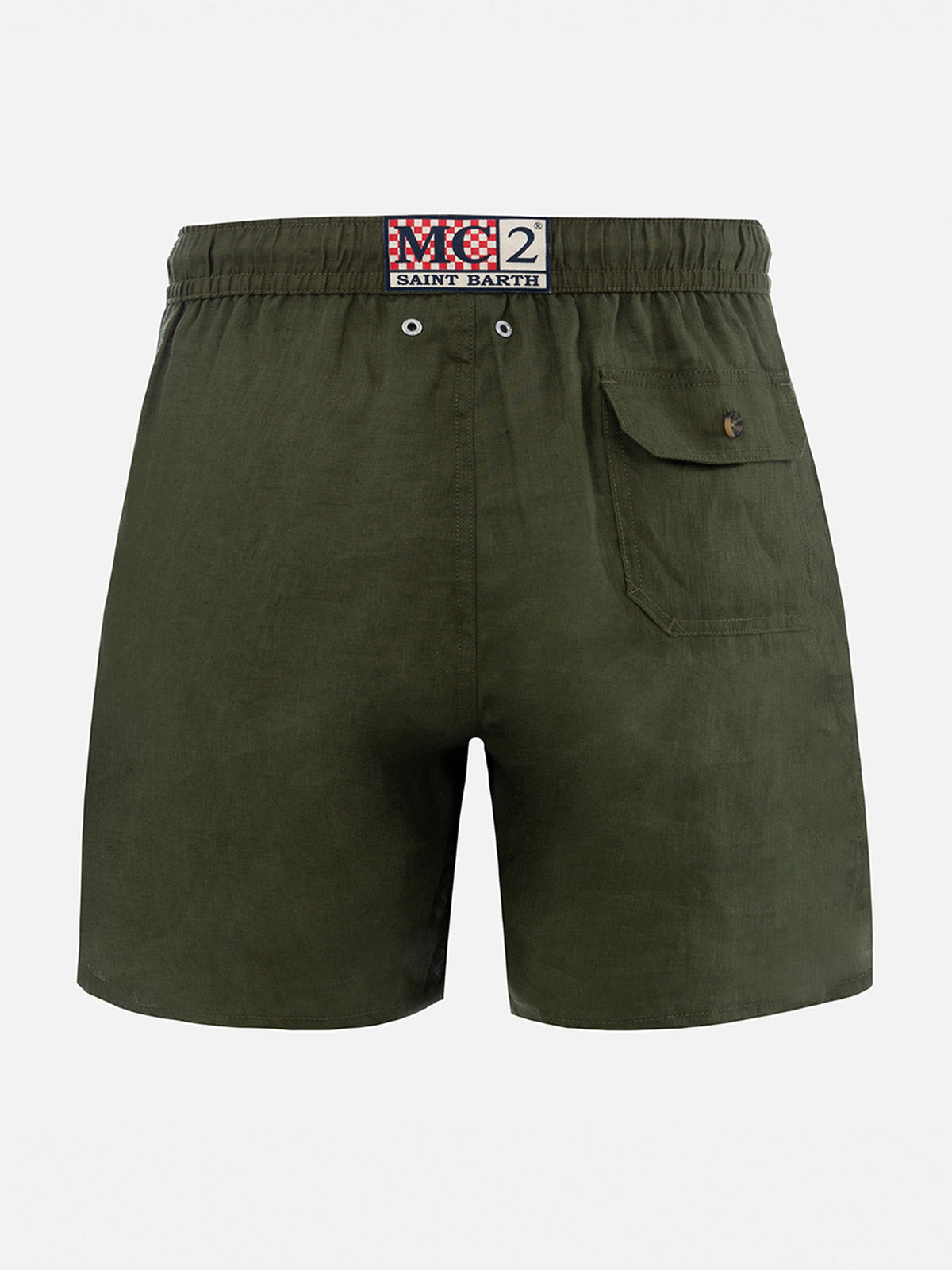 Mid-length military green linen swim-shorts Gustavia