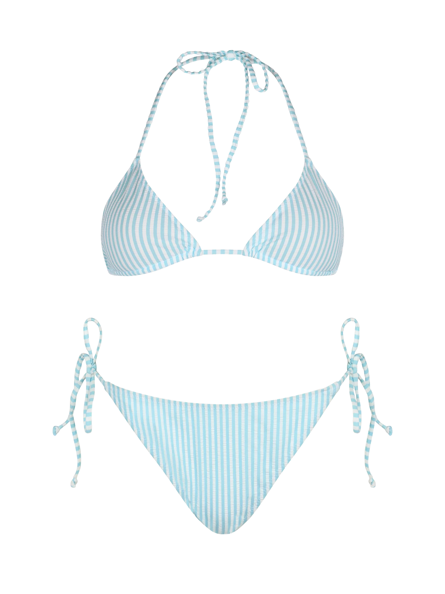 Woman seersucker striped triangle bikini Leah Virgo
