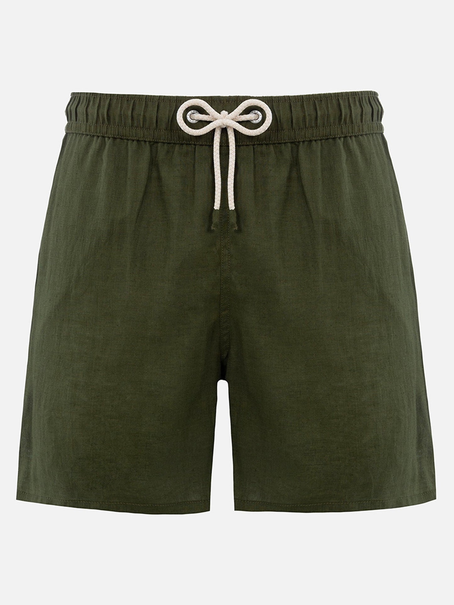 Mid-length military green linen swim-shorts Gustavia