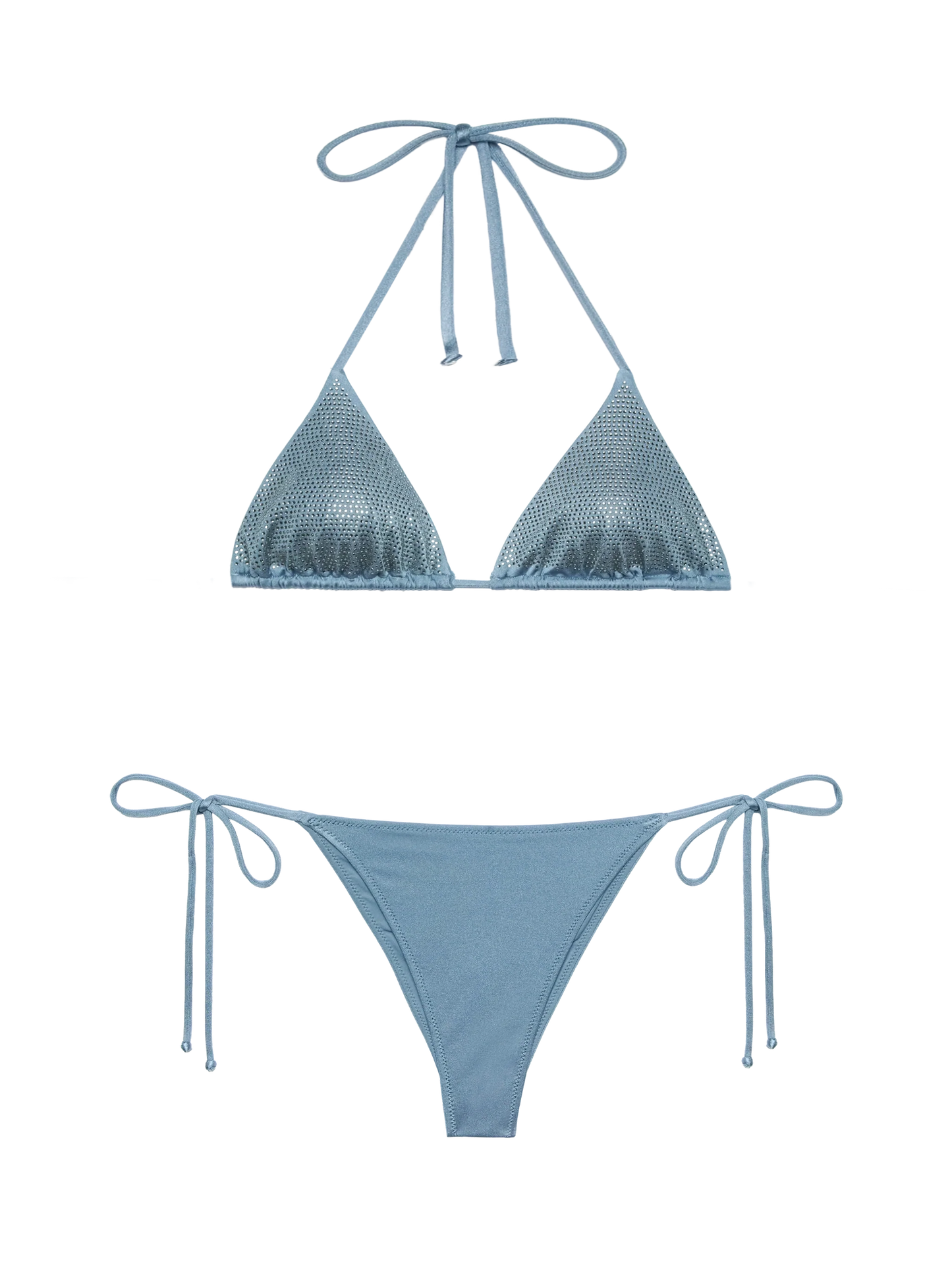 Marielle avio blue classic swim briefs with rhinestone embellishment - Annabelle riangle top swimsuit with rhinestones