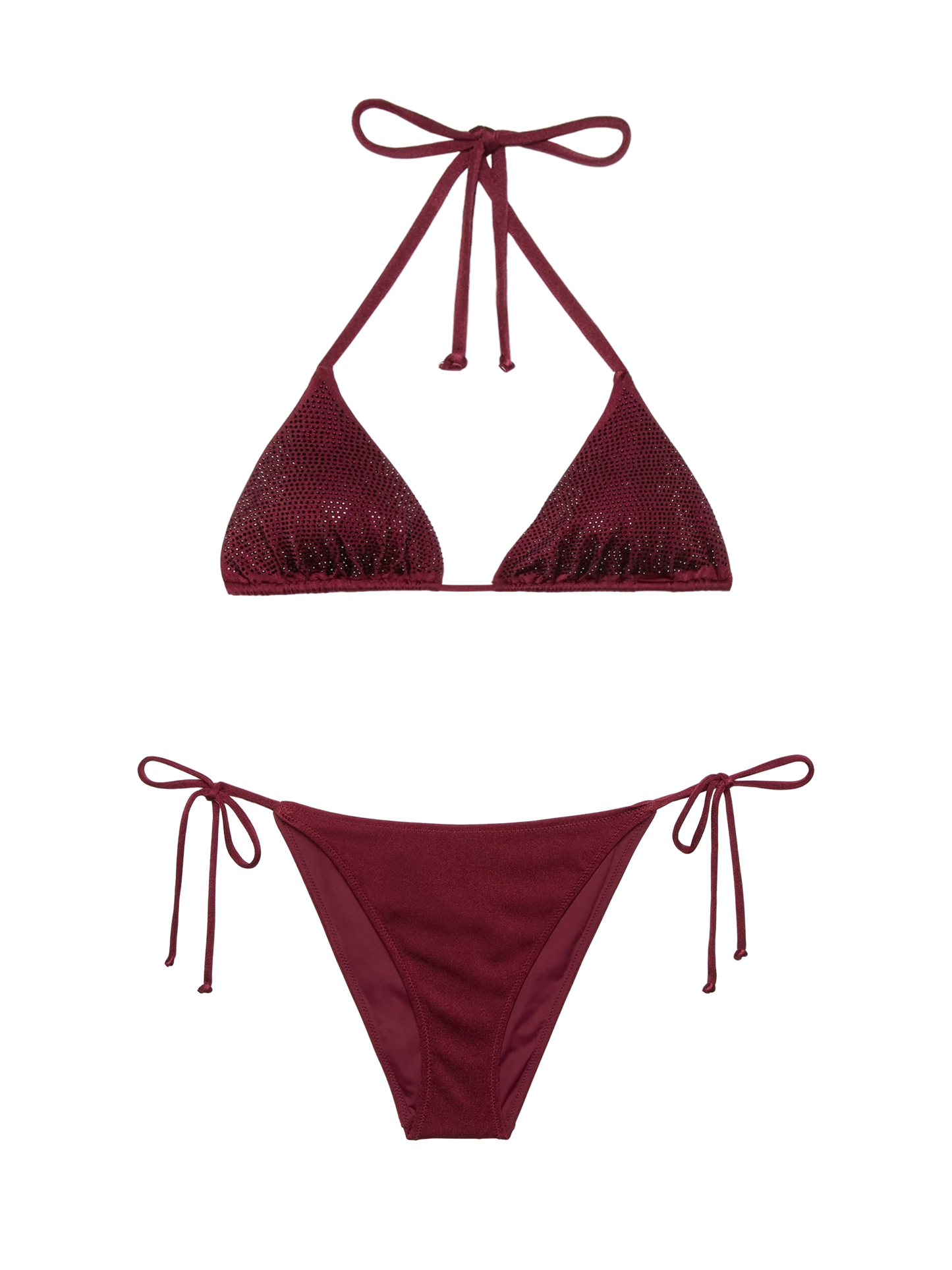 Virgo burgundy classic swim briefs with rhinestone embellishment - Annabelle riangle top swimsuit with rhinestones