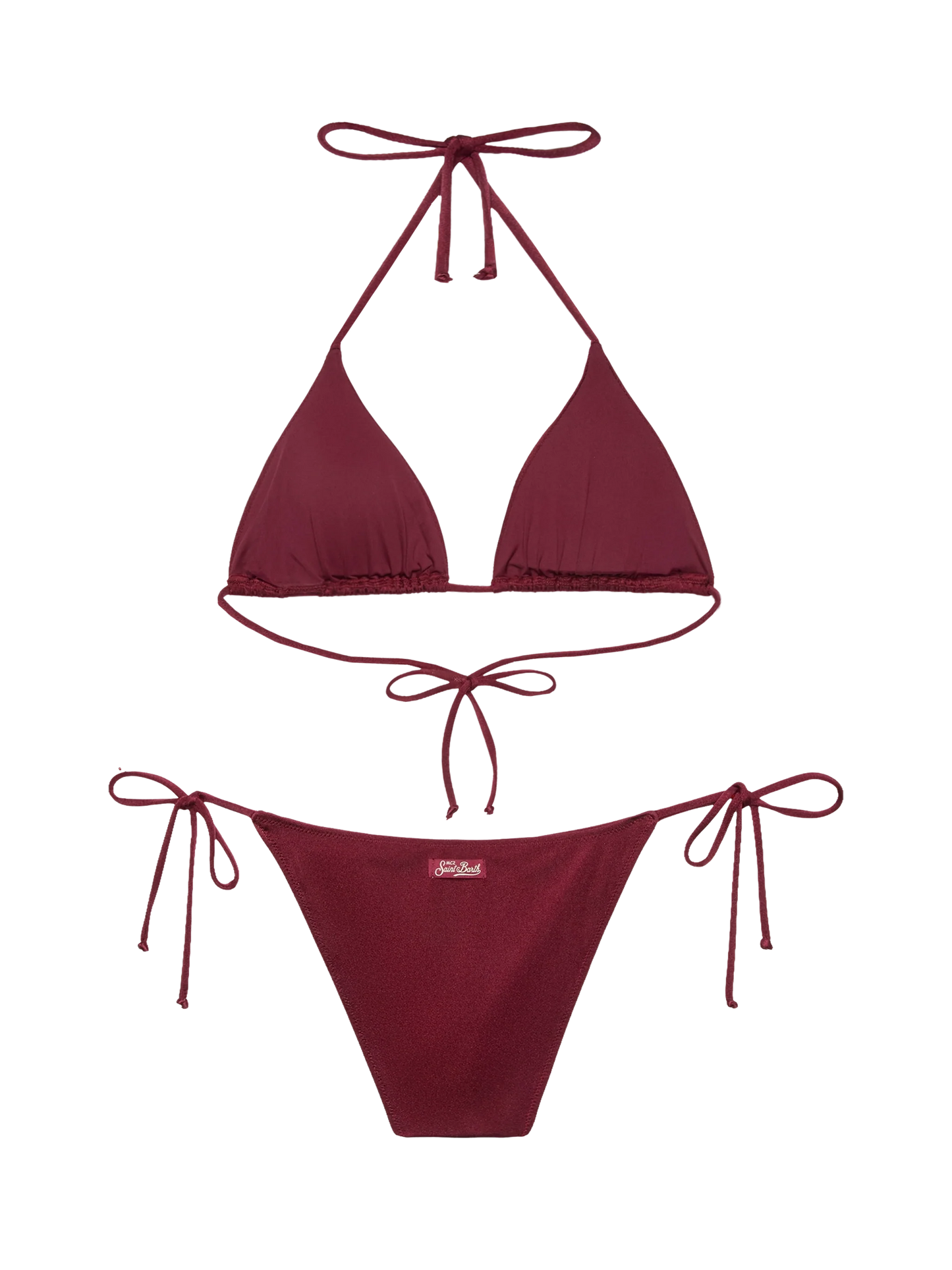 Virgo burgundy classic swim briefs with rhinestone embellishment - Annabelle riangle top swimsuit with rhinestones