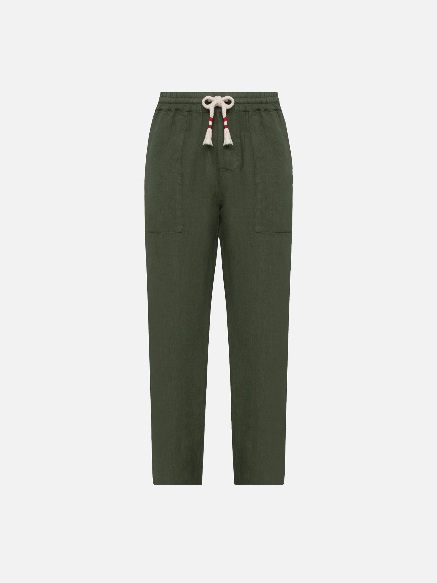 Military green linen pants Calais with drawstring