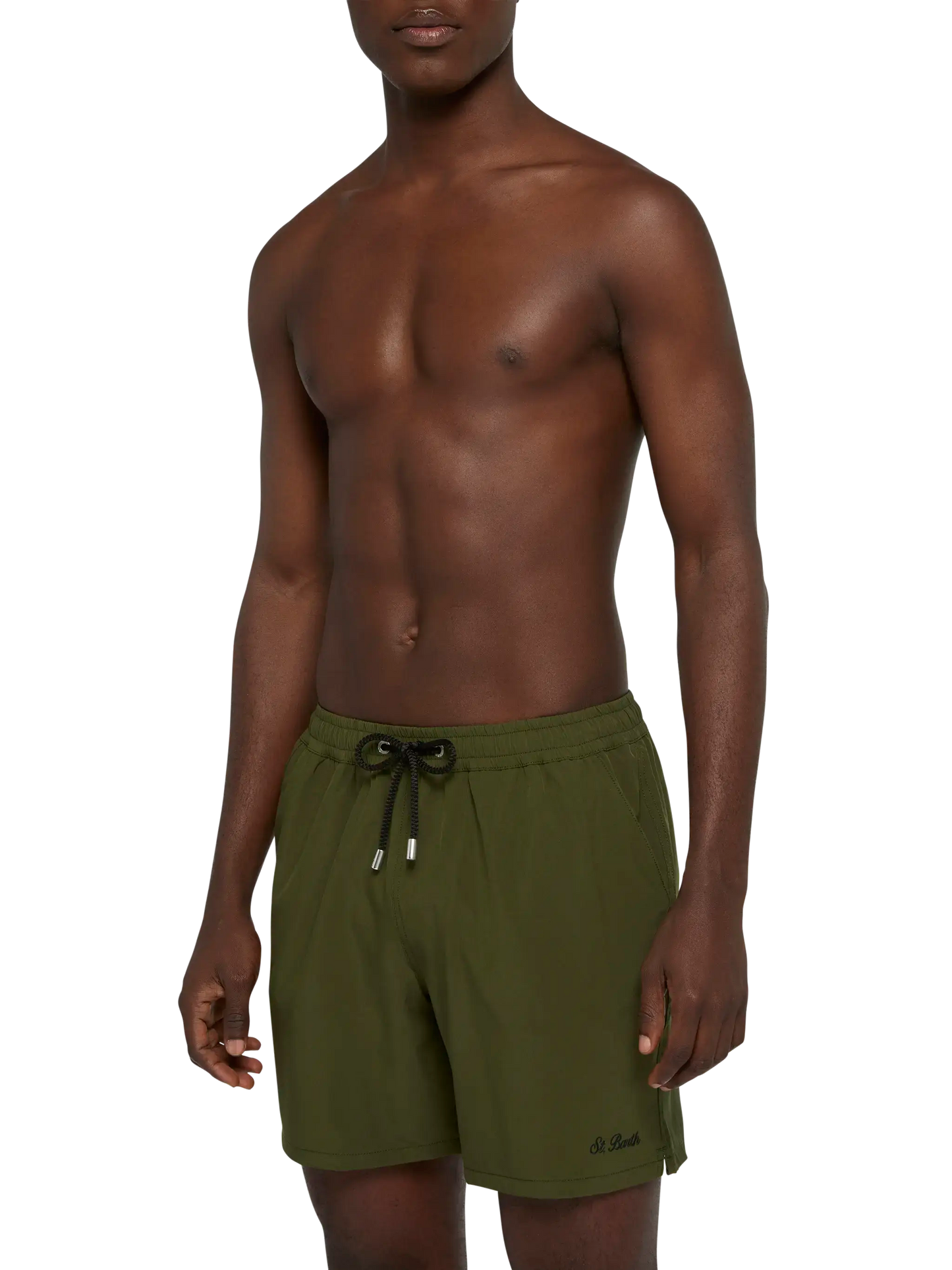 Military green Comfort swim shorts with St. Barth embroidery