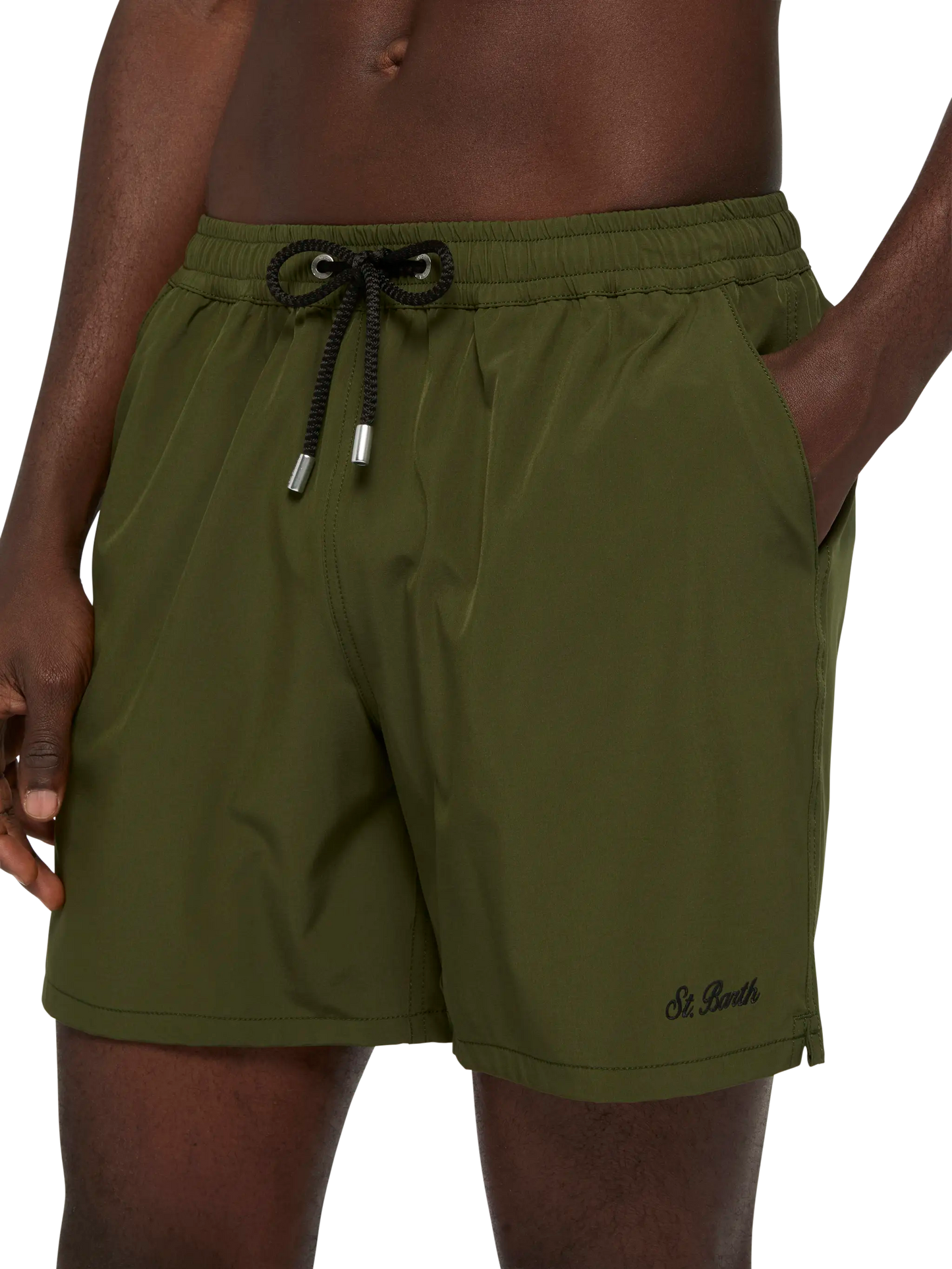 Military green Comfort swim shorts with St. Barth embroidery