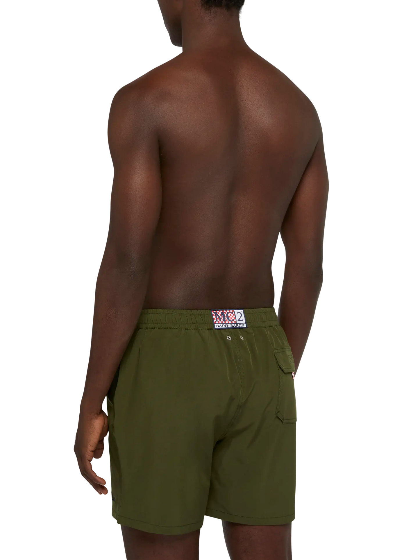Military green Comfort swim shorts with St. Barth embroidery