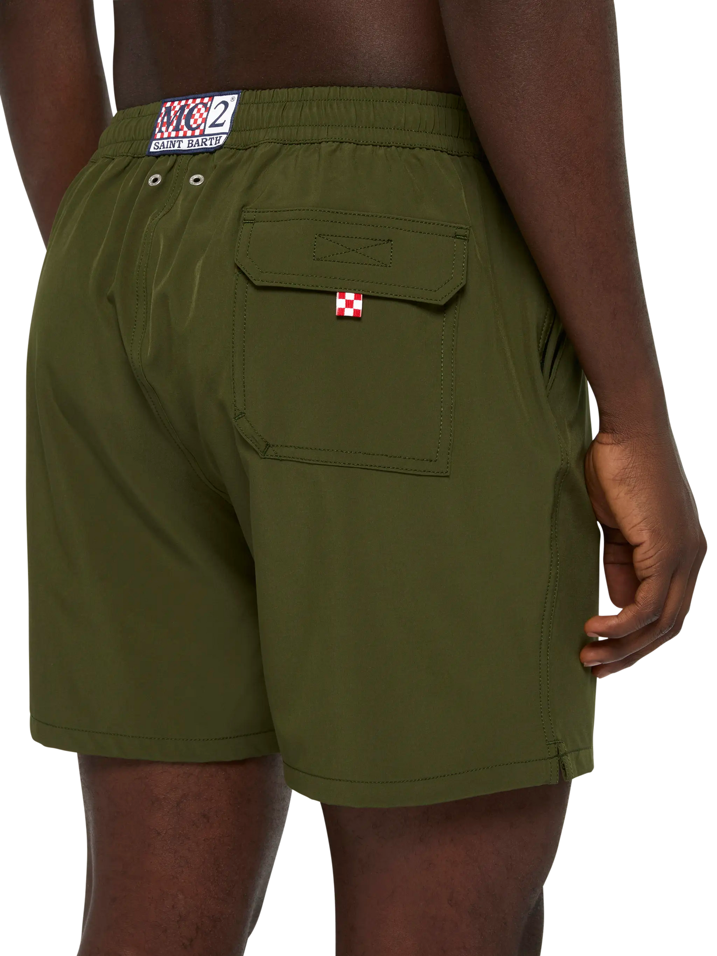 Military green Comfort swim shorts with St. Barth embroidery