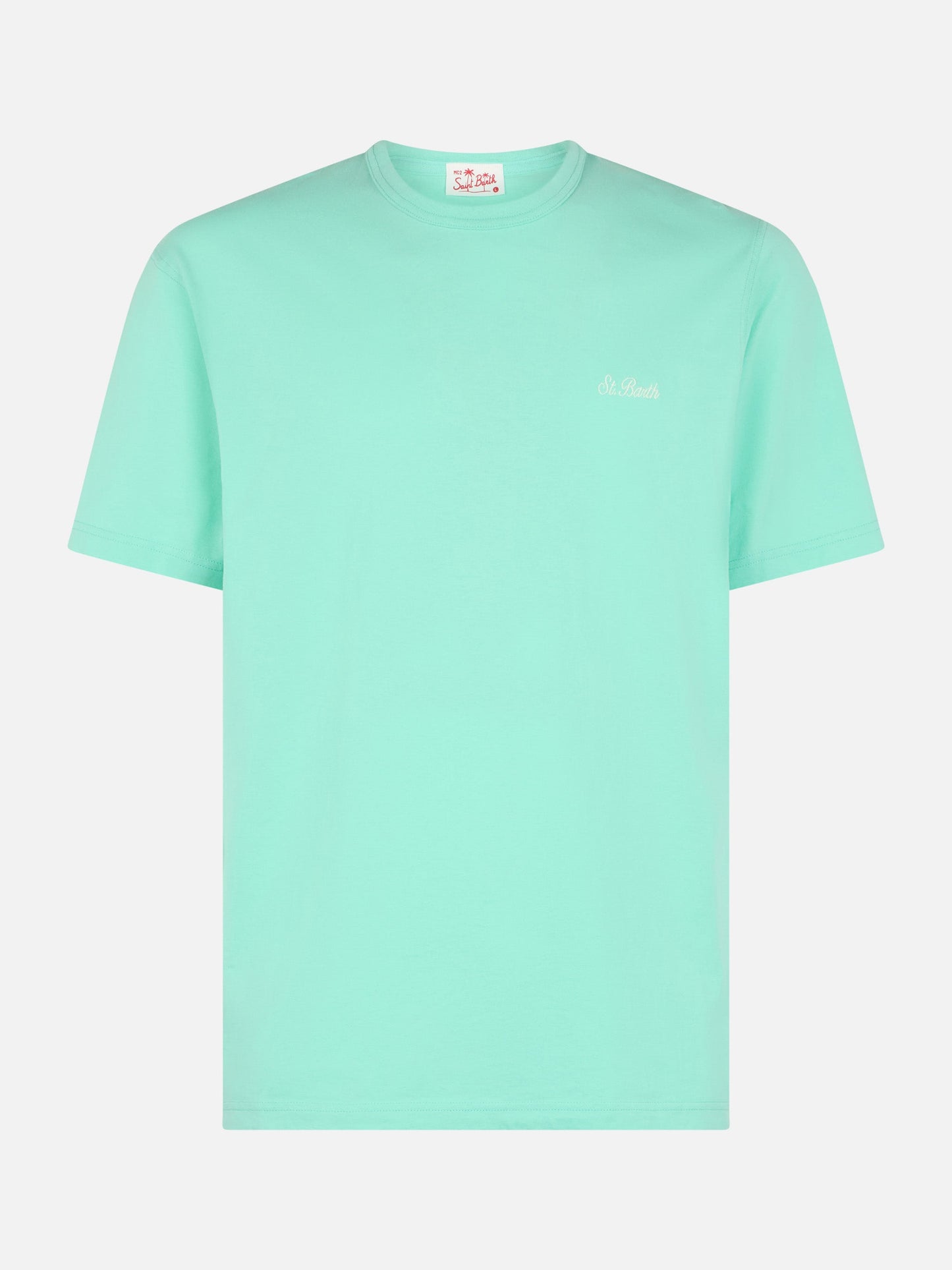 Man sage green cotton jersey t-shirt Dover with St. Barth embroidery