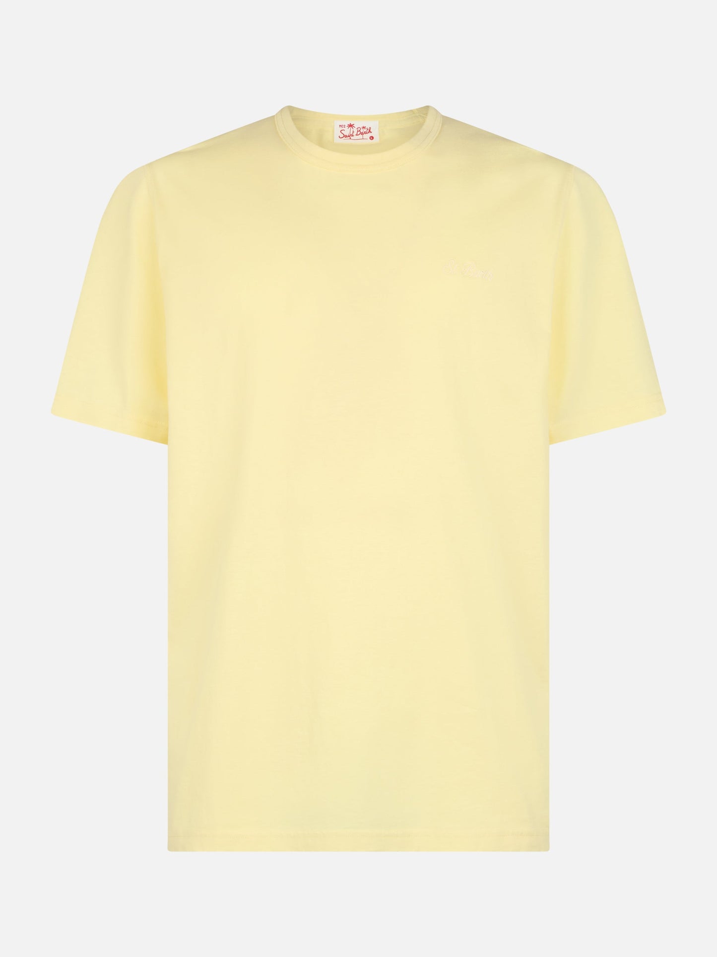 Man pale yellow cotton jersey t-shirt Dover with St. Barth embroidery