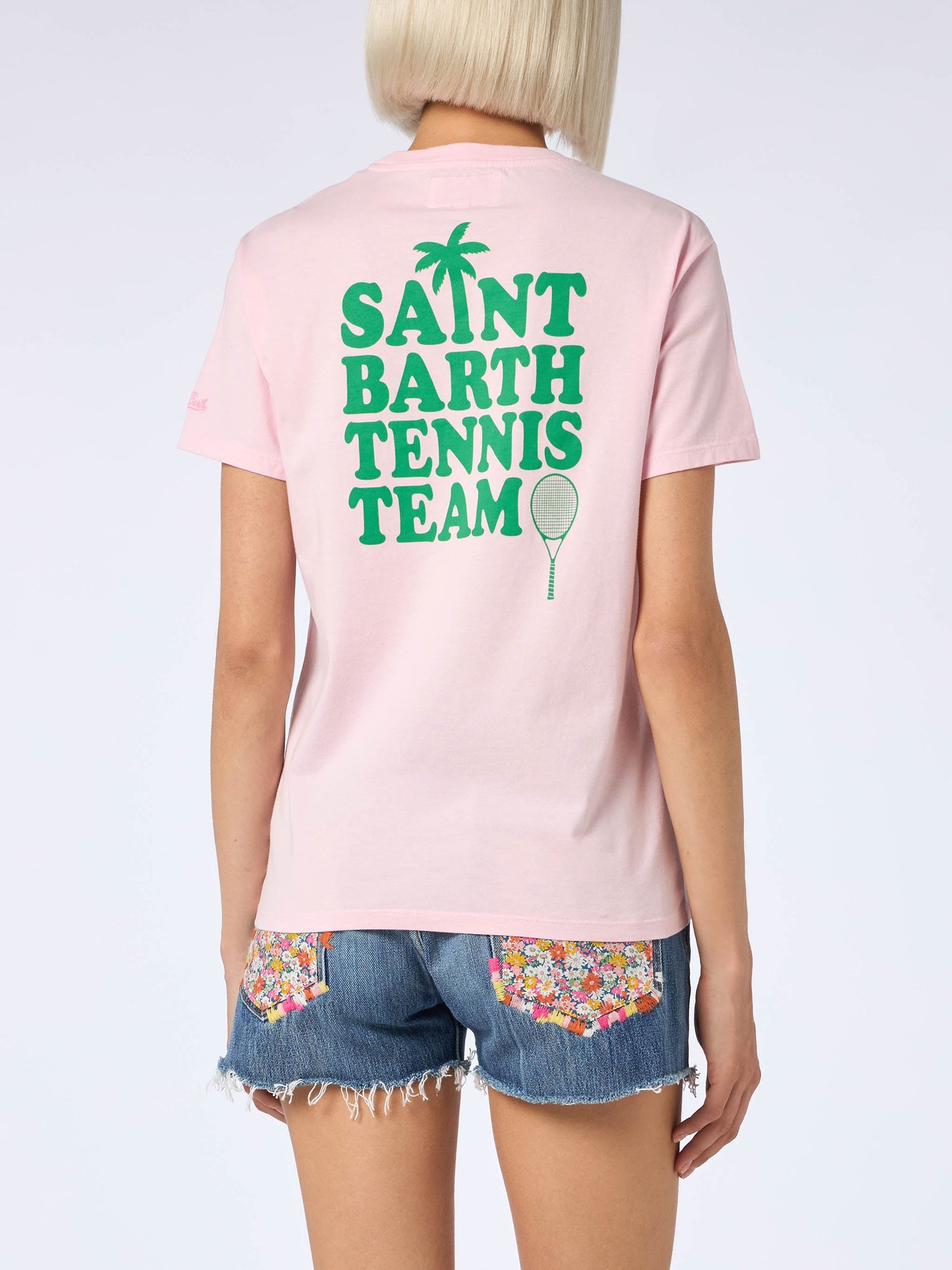 Pink Cotton t-shirt with St Barth tennis team print