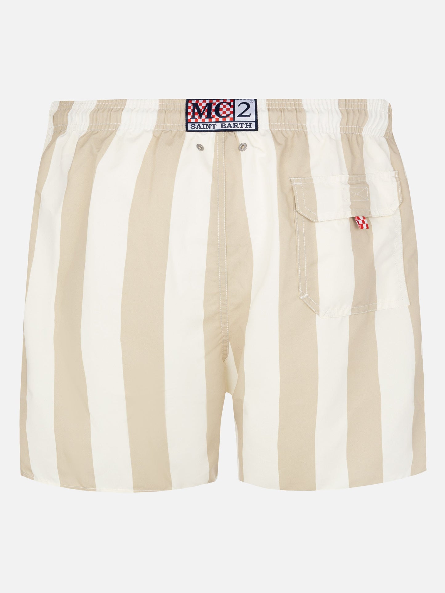 Mid-length striped Gustavia swim-shorts with St. Barth embroidery