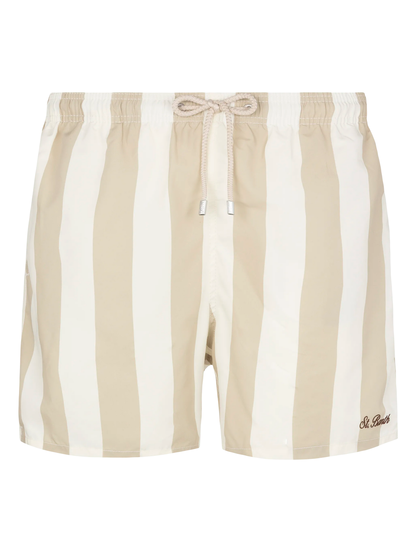 Mid-length striped Gustavia swim-shorts with St. Barth embroidery