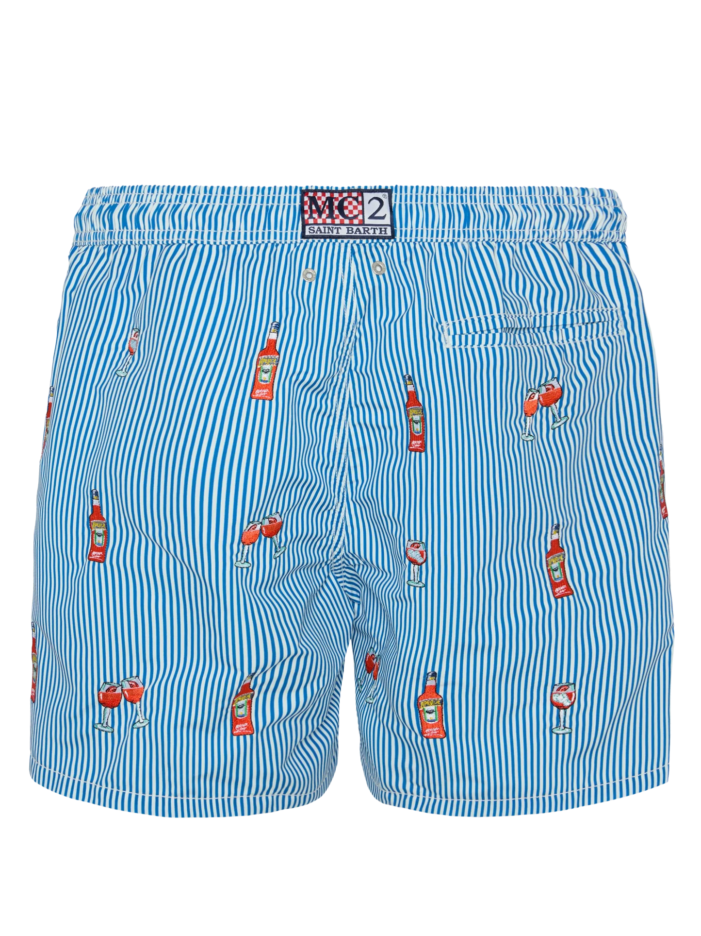 Mid-length striped Gustavia swim-shorts with Aperol Spritz embroidery | APEROL SPECIAL EDITION
