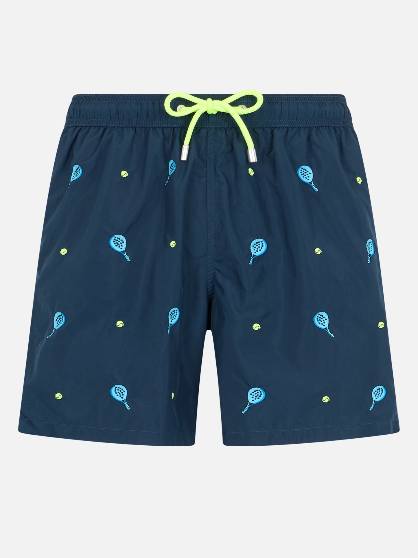 Mid-length striped Gustavia swim-shorts with padel embroidery