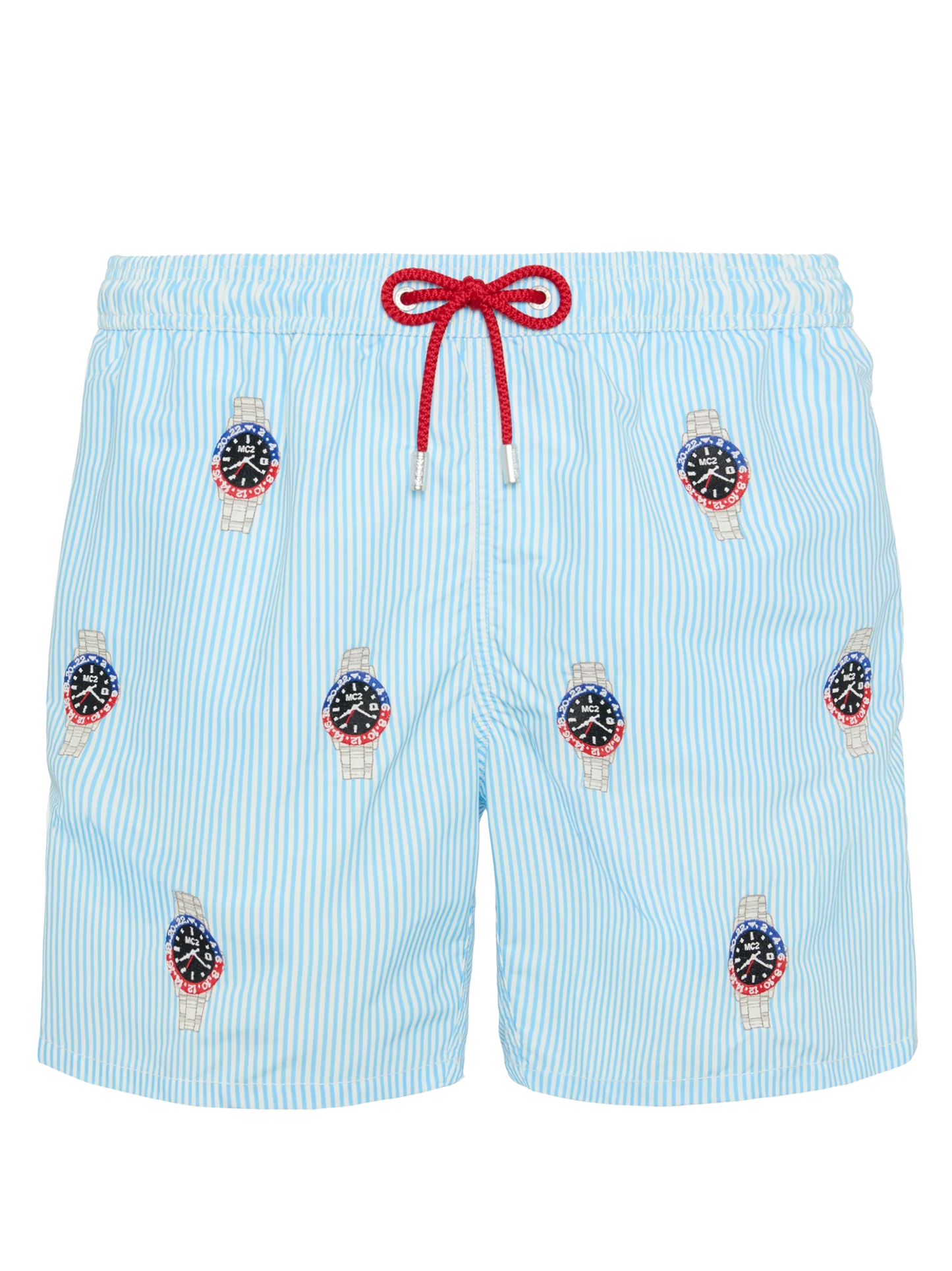 Mid-length striped Gustavia swim-shorts with watches embroidery