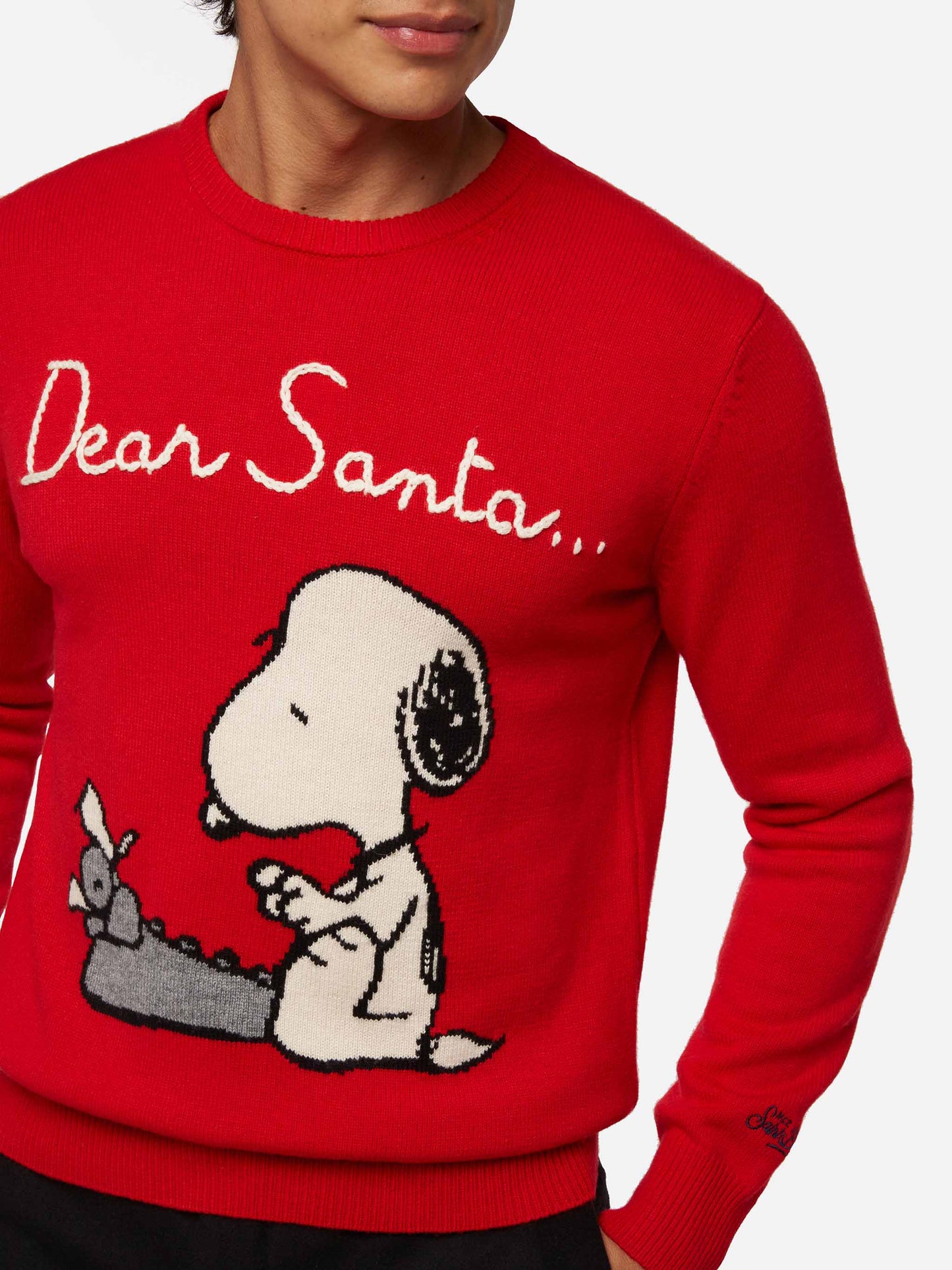 Red sweater Heron with Snoopy jacquard and embroidery | SNOOPY PEANUTS® SPECIAL EDITION