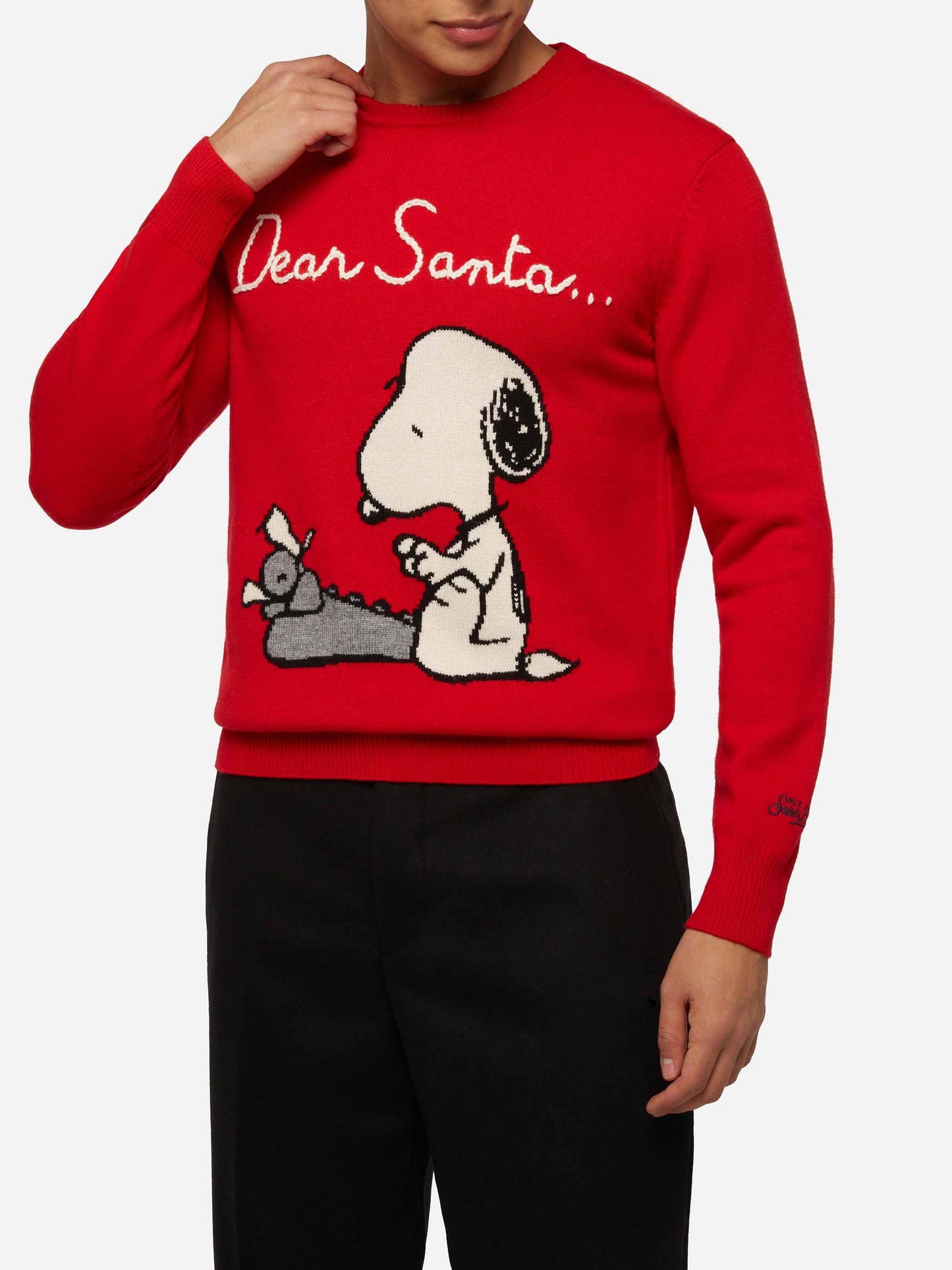 Red sweater Heron with Snoopy jacquard and embroidery | SNOOPY PEANUTS® SPECIAL EDITION