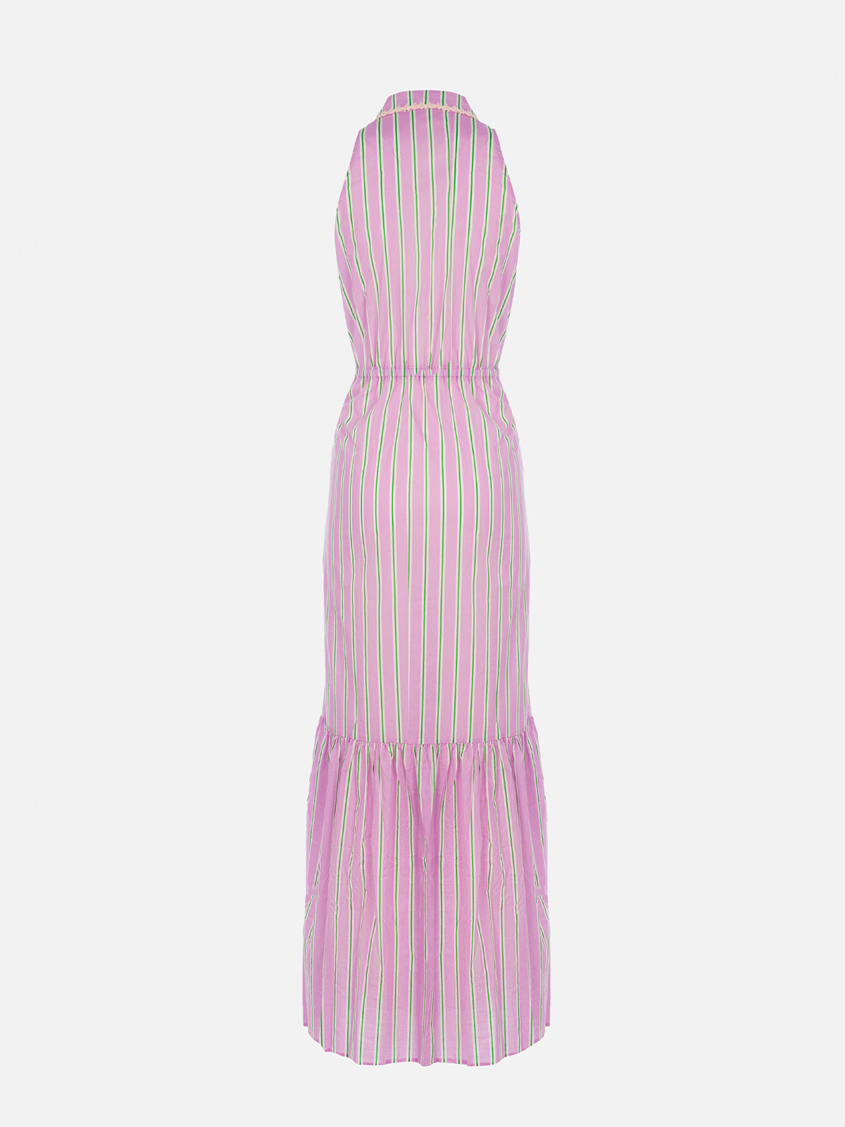 Woman halterneck dress with striped print