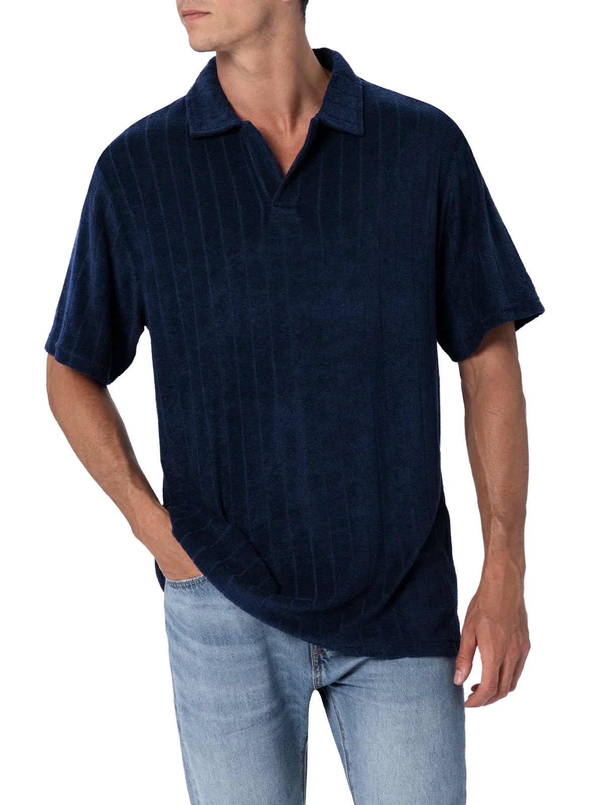 Man ribbed blue terry polo shirt Jeremy