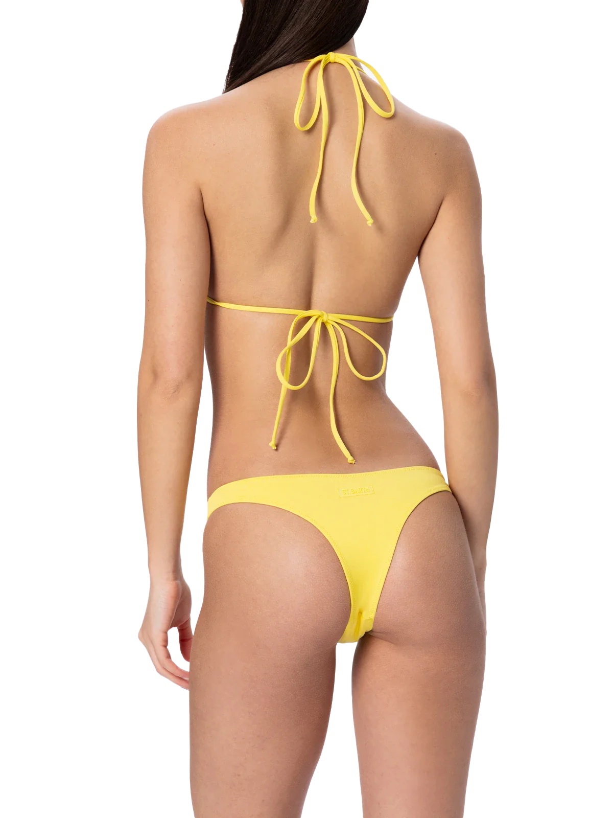 Woman pale yellow triangle bikini Leah Naomi