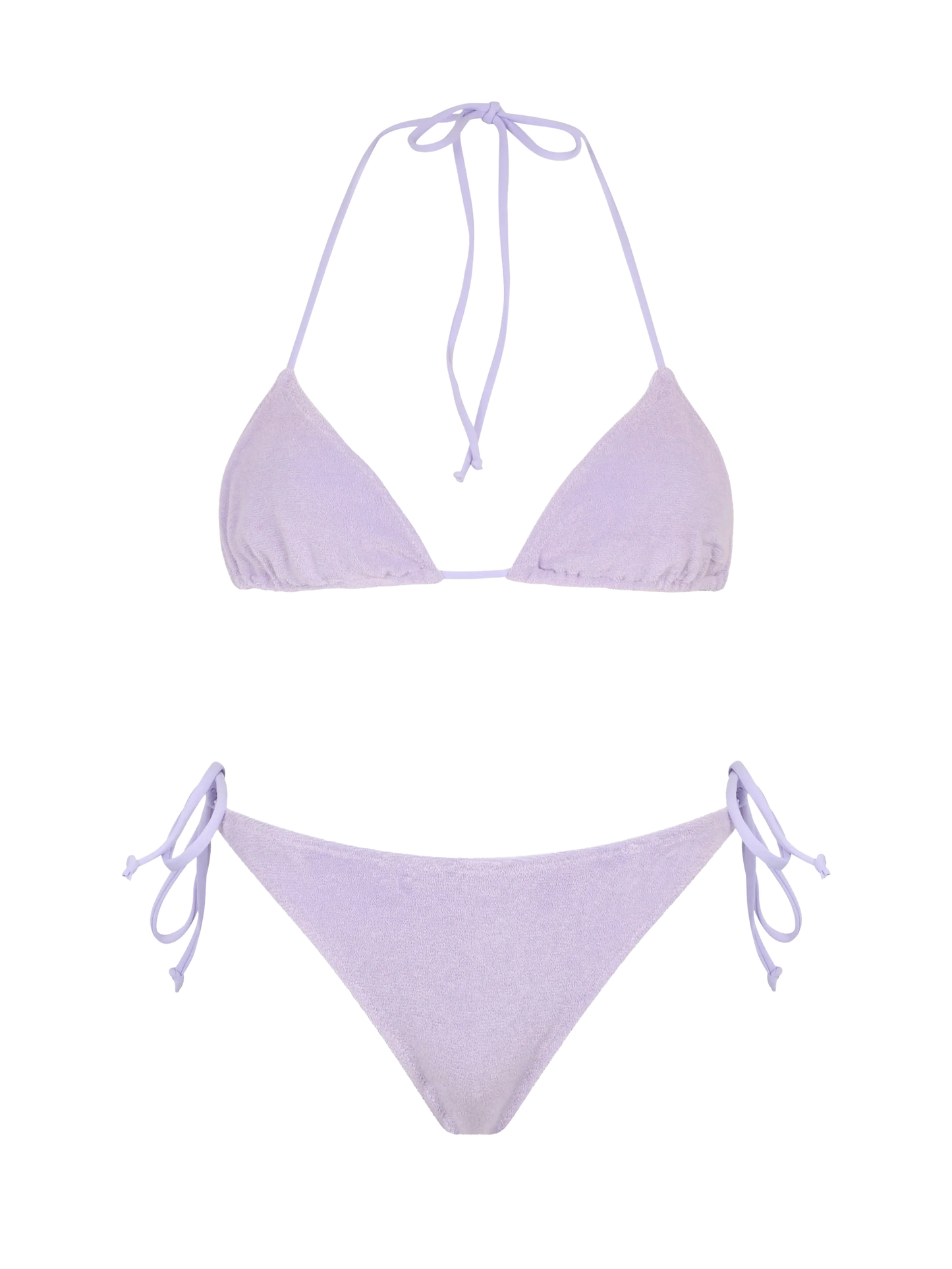 Woman lilac terry triangle bikini Leah Virgo