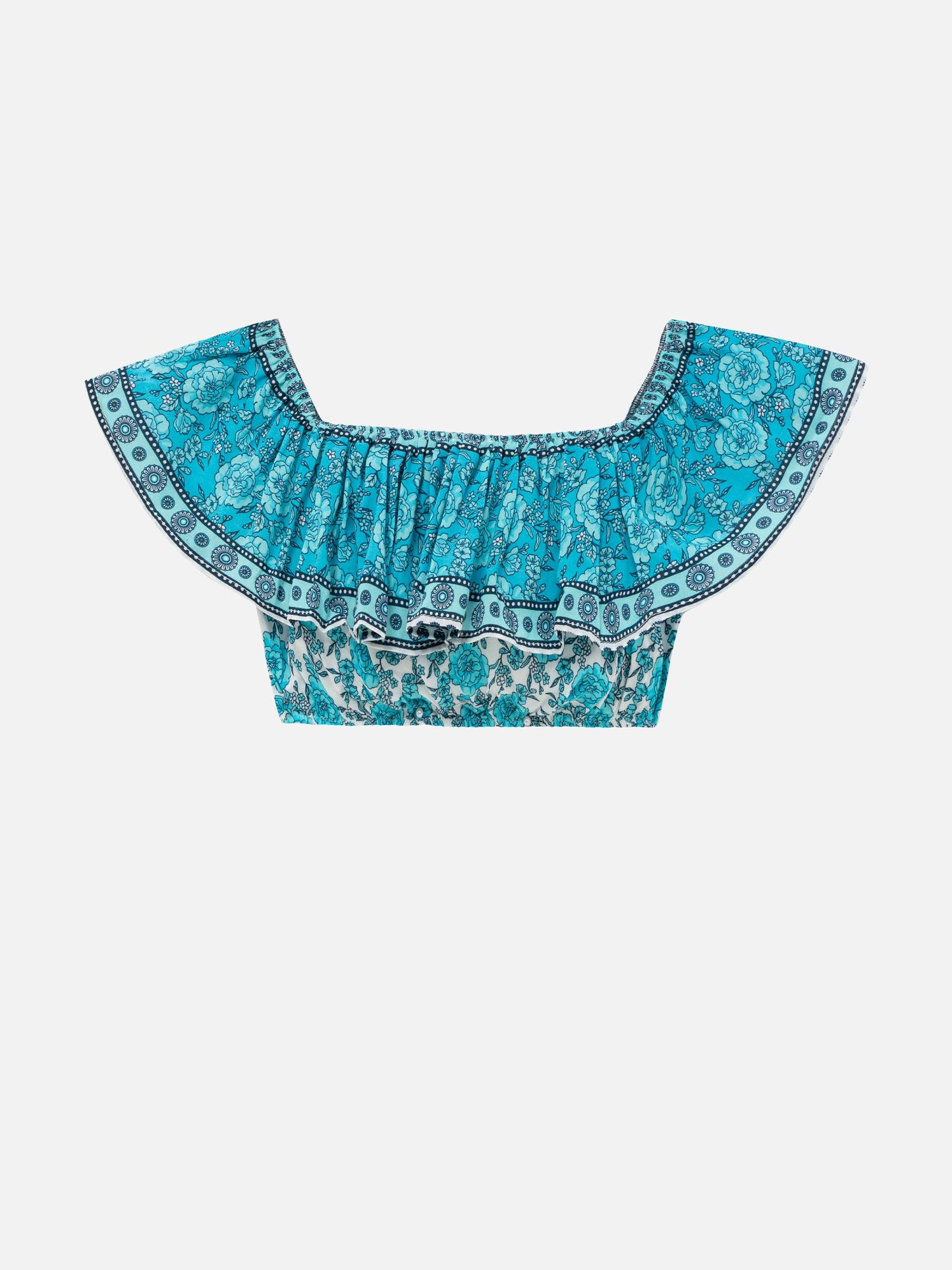 Ruffled crop top Mandy with boho flower print