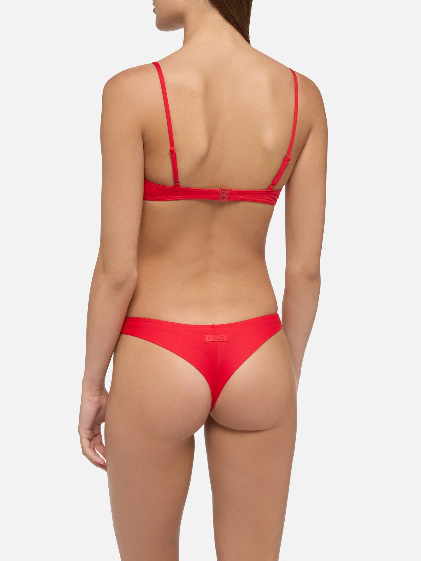 Naomi red cheeky swim briefs - May red scoop bralette top