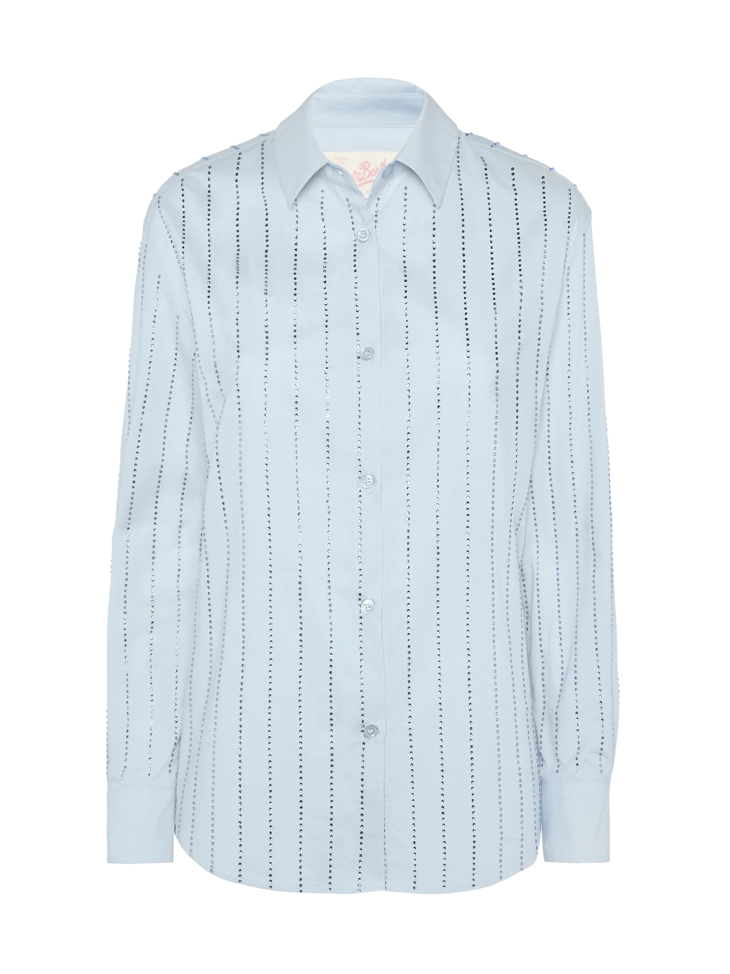 Meredith cotton popeline classic shirt with striped rhinestone embellishment