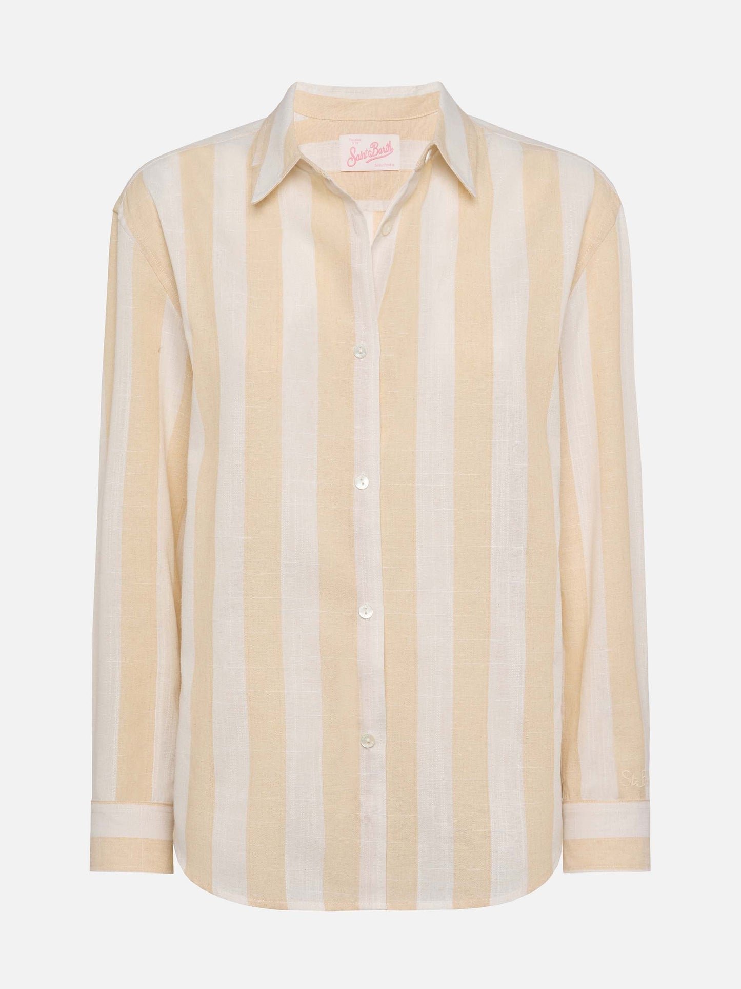 Meredith linen classic shirt with beige striped print