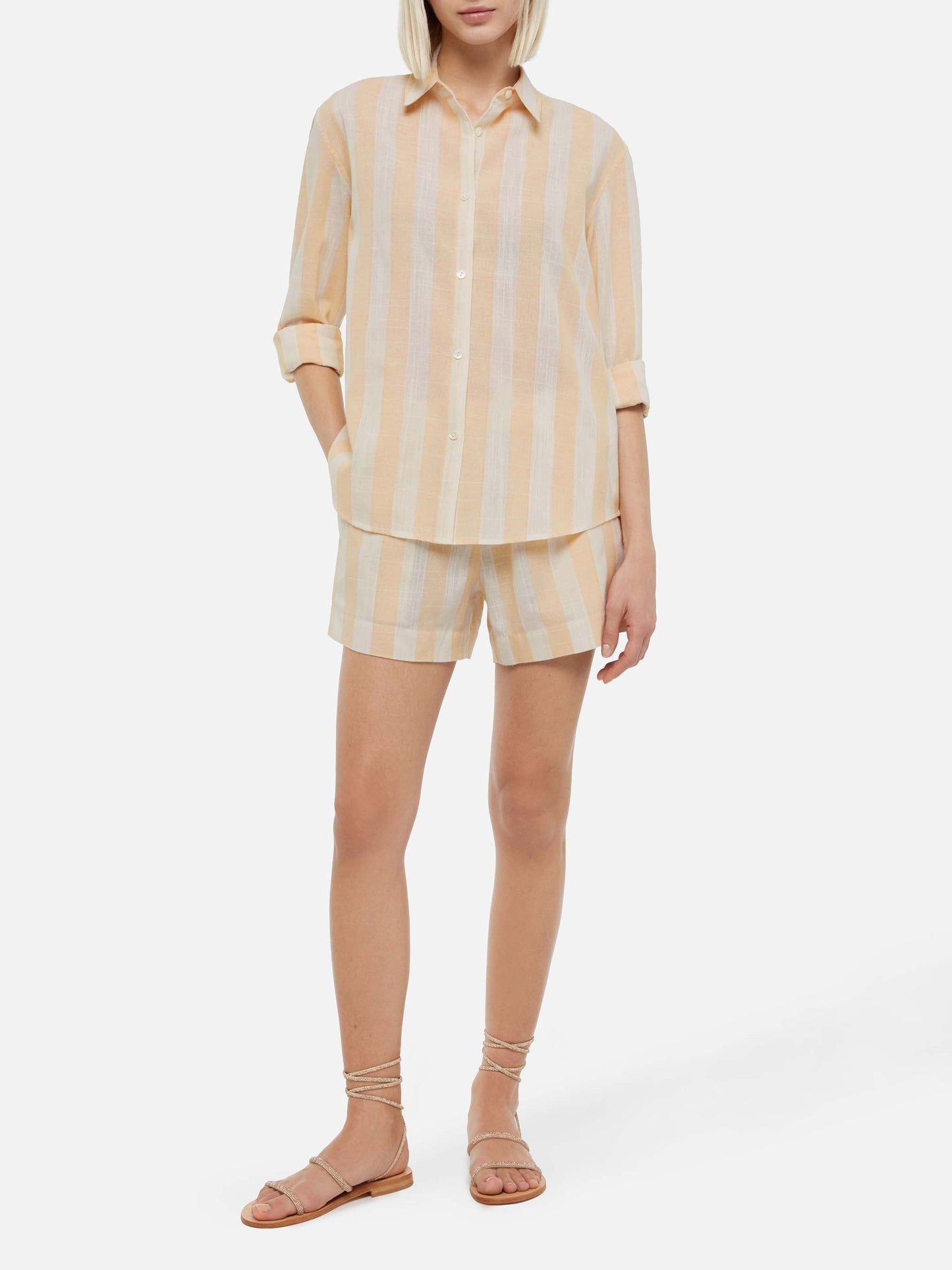 Meredith linen classic shirt with beige striped print