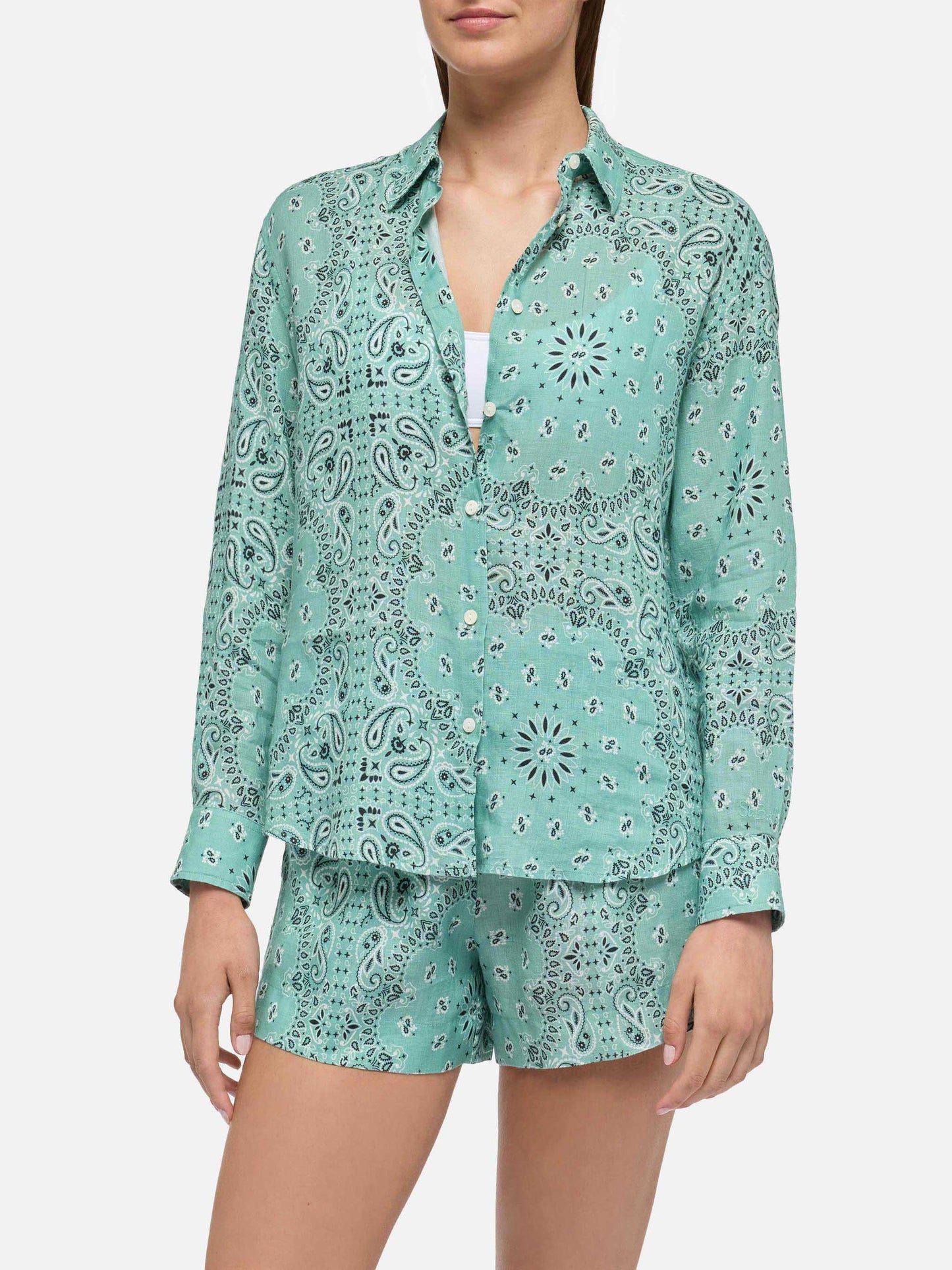 Meredith linen classic shirt with bandanna print