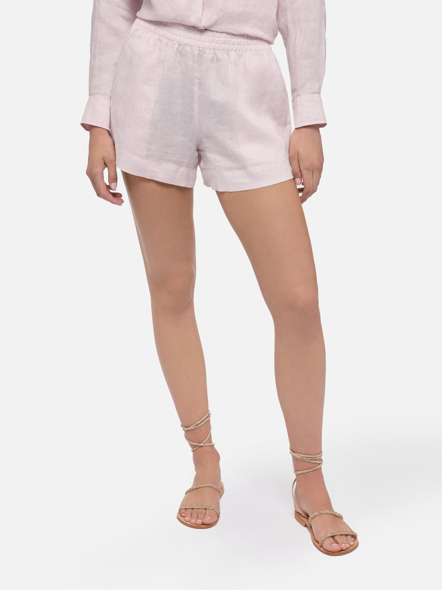 Meave pink linen pull up shorts
