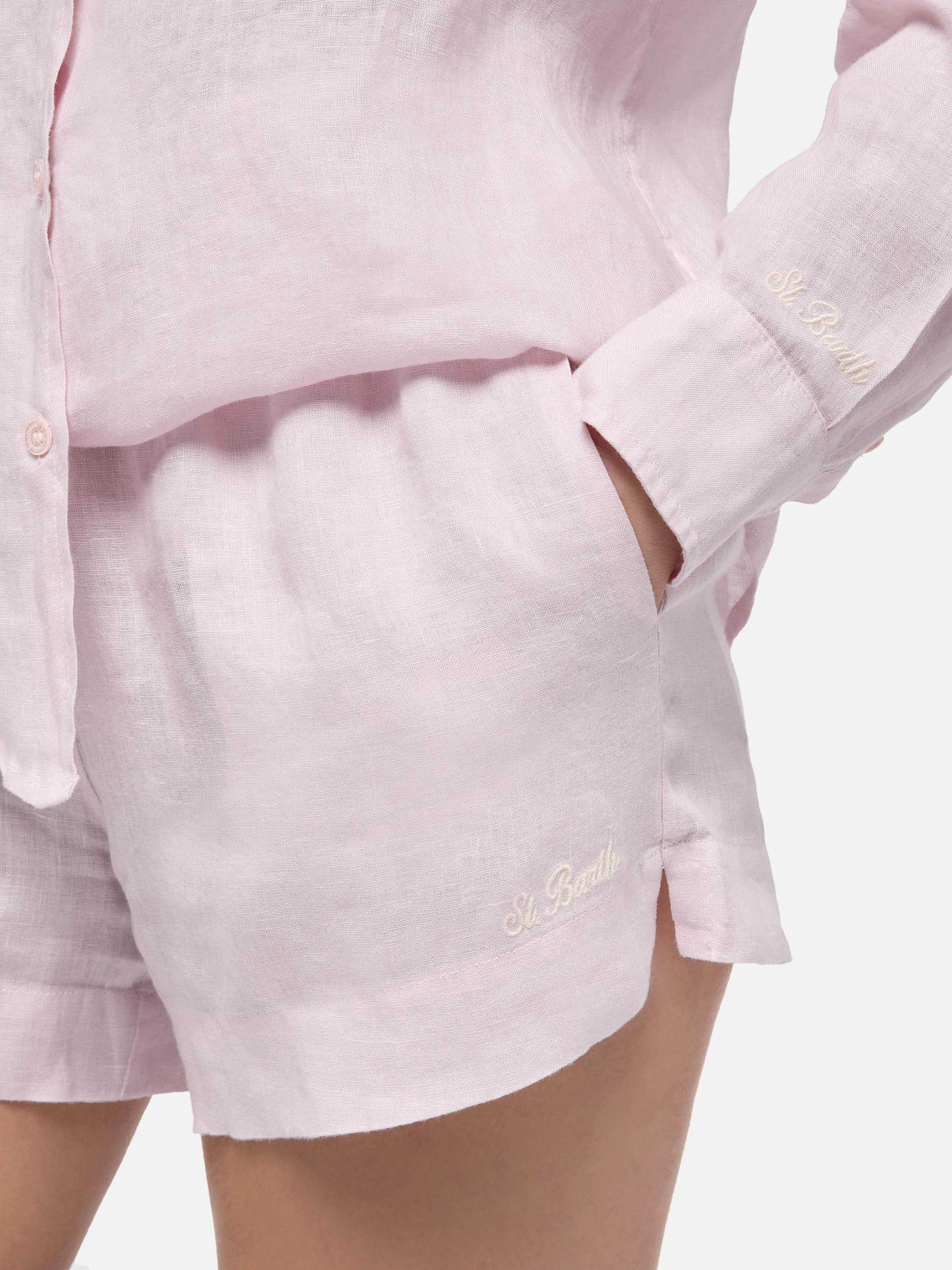 Meave pink linen pull up shorts