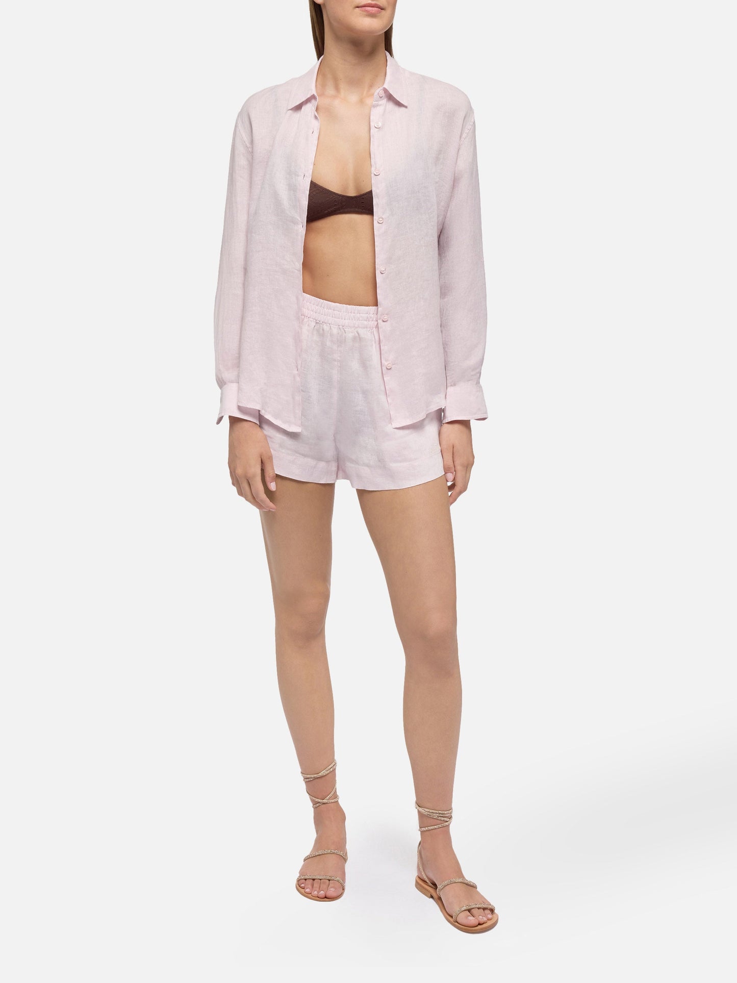Meave pink linen pull up shorts