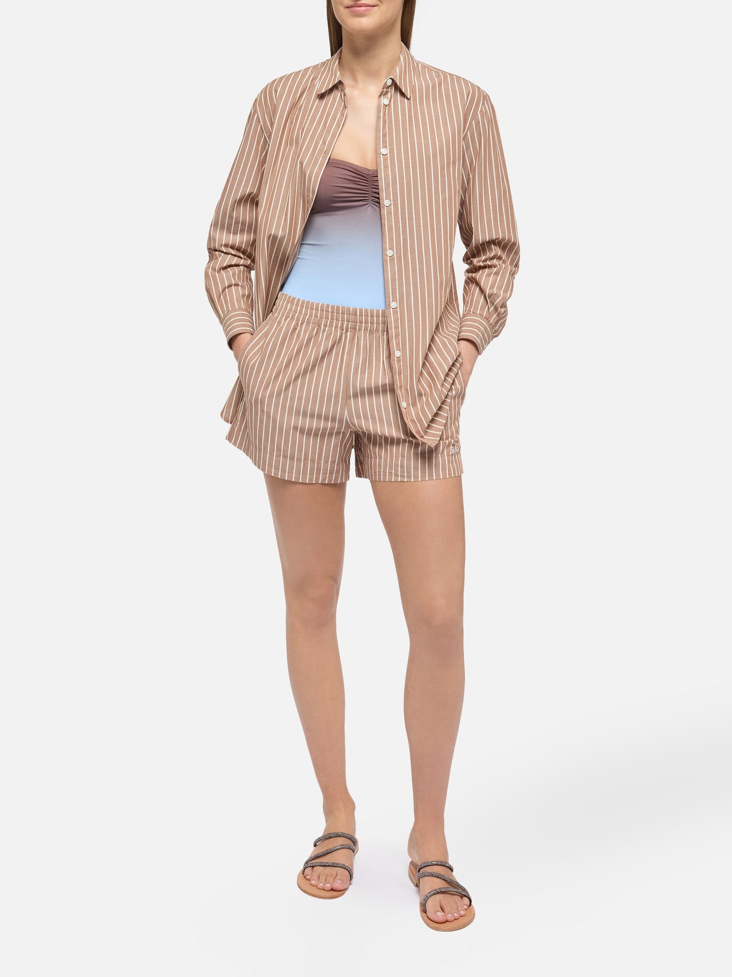 Meave cotton poplin pull up shorts with striped print