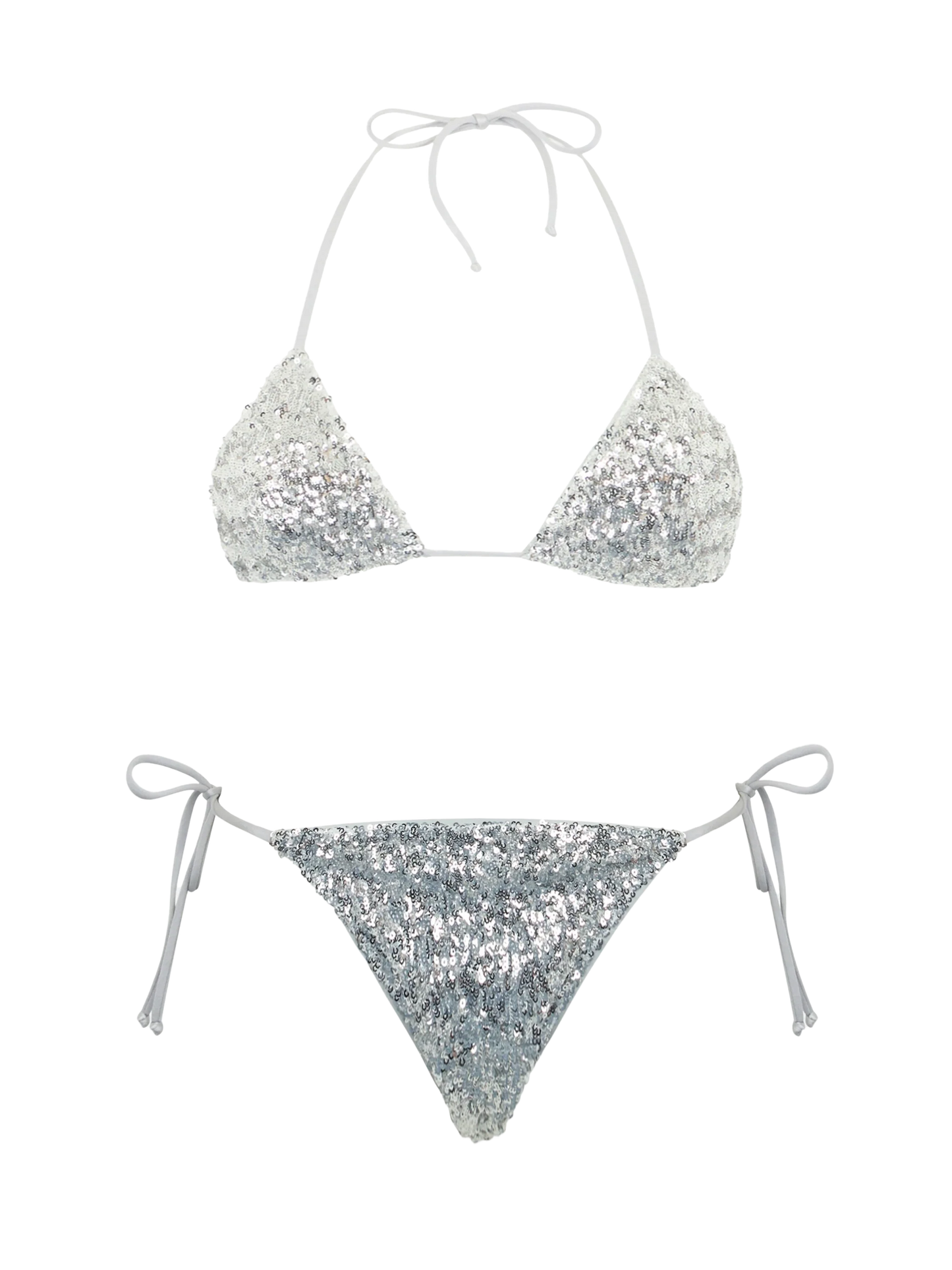 Woman silver sequins triangle bikini Leah Marielle