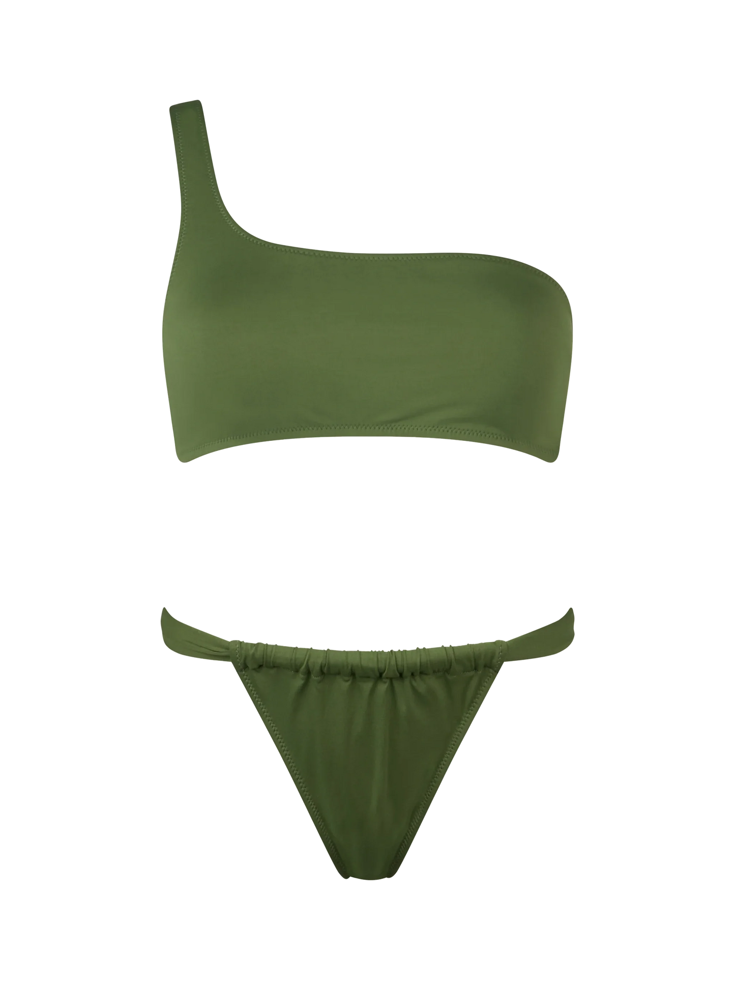Woman military green one shoulder bralette bikini Celestine Noelle