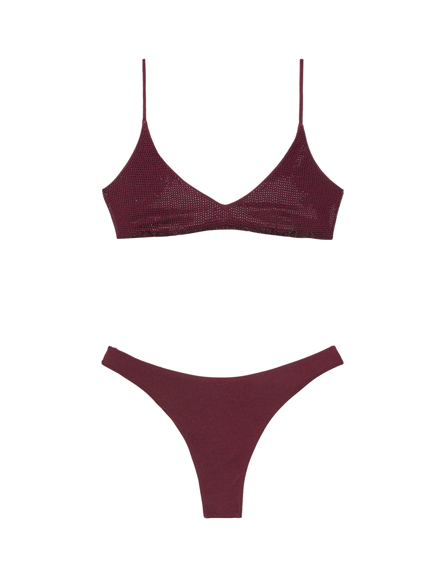 Naomi burgundy cheeky swim briefs with rhinestone embellishment - Paloma burgundy scoop bralette with rhinestone embellishment