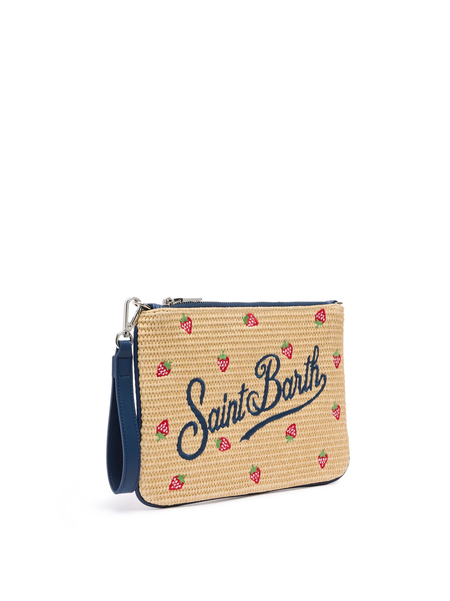 Parisienne Straw effect pouch bag with strawberry print