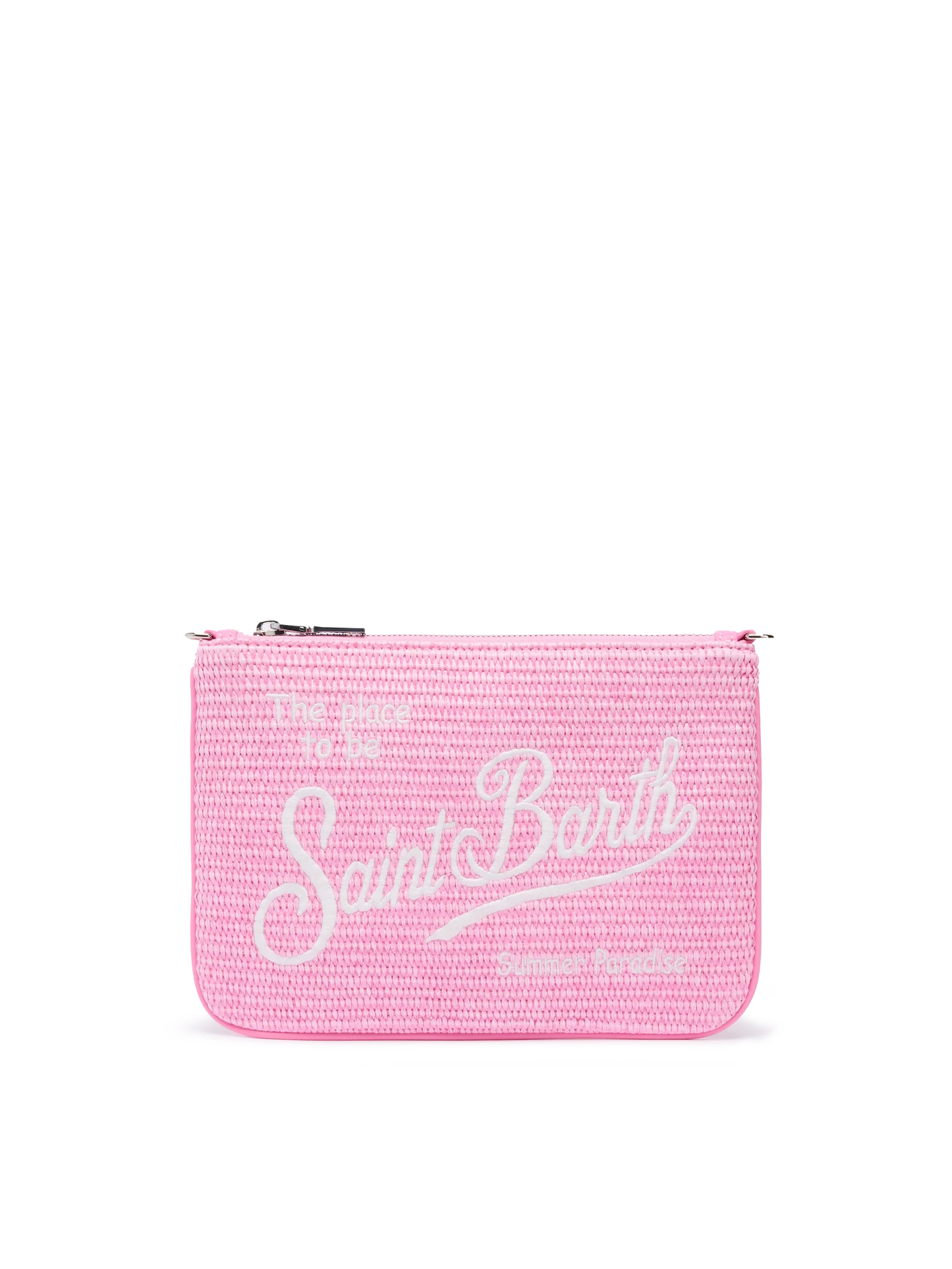 Parisienne Straw effect pouch bag with embroidered logo