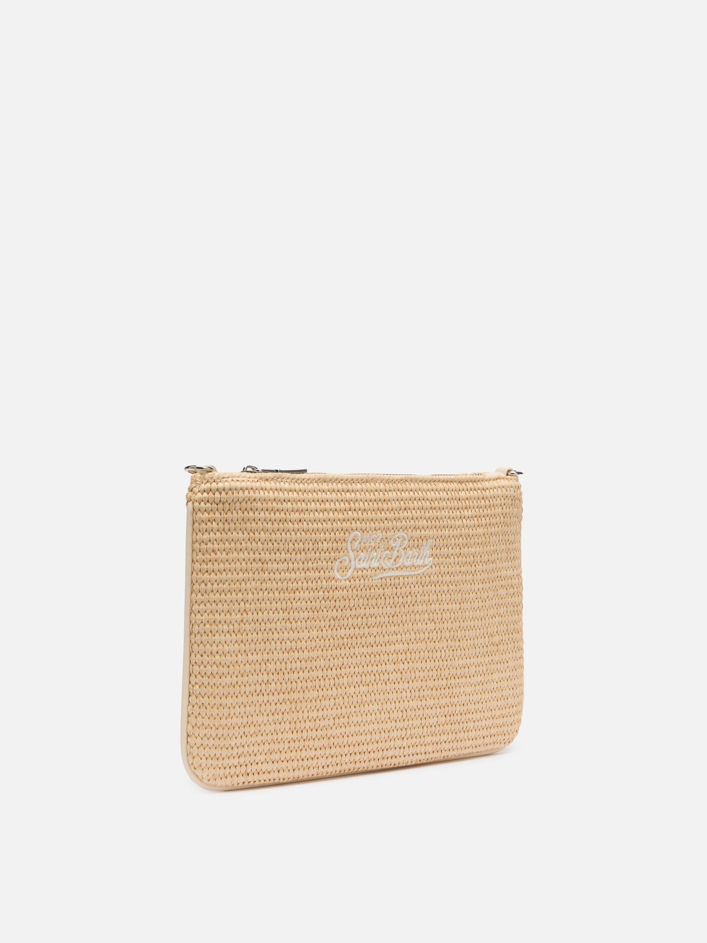 Parisienne Straw effect pouch bag with embroidered logo