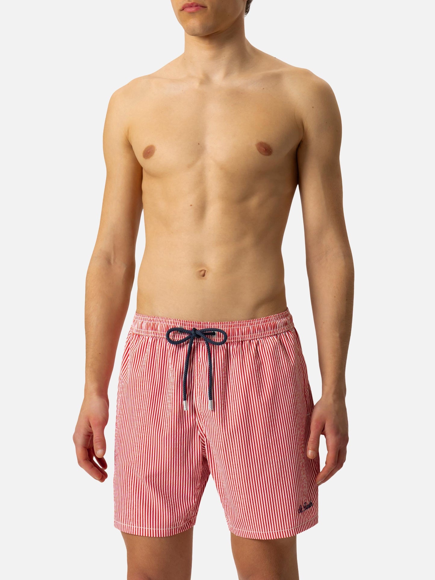 Seersucker red striped classic light swim shorts Patmos
