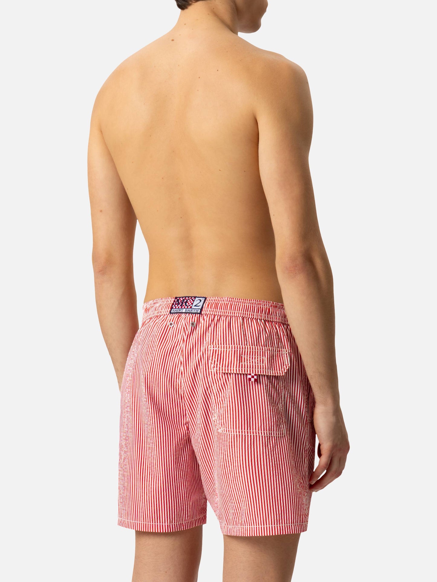 Seersucker red striped classic light swim shorts Patmos