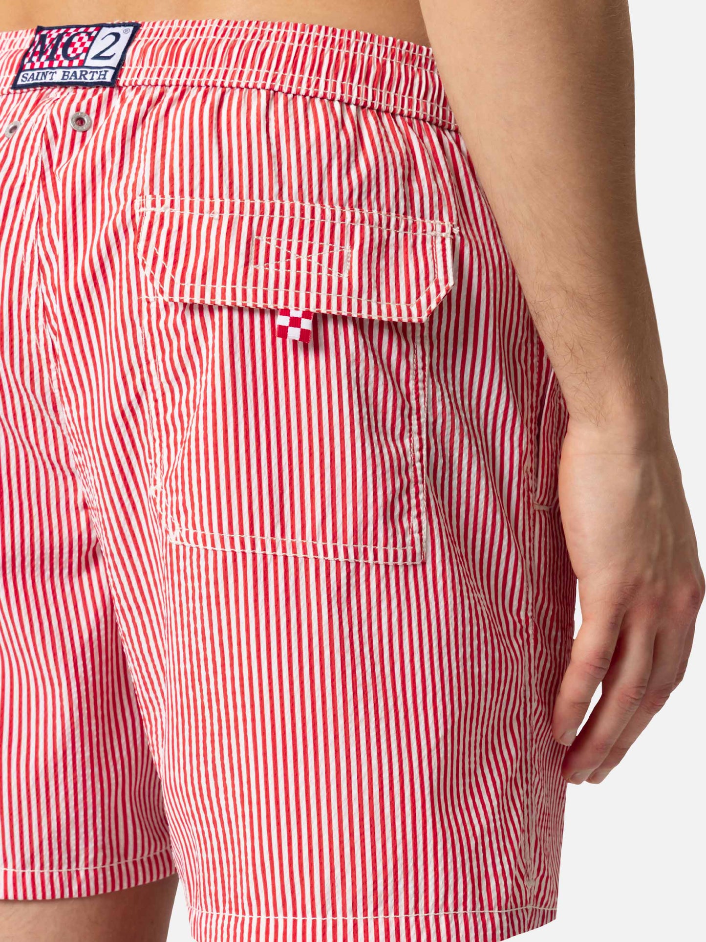 Seersucker red striped classic light swim shorts Patmos