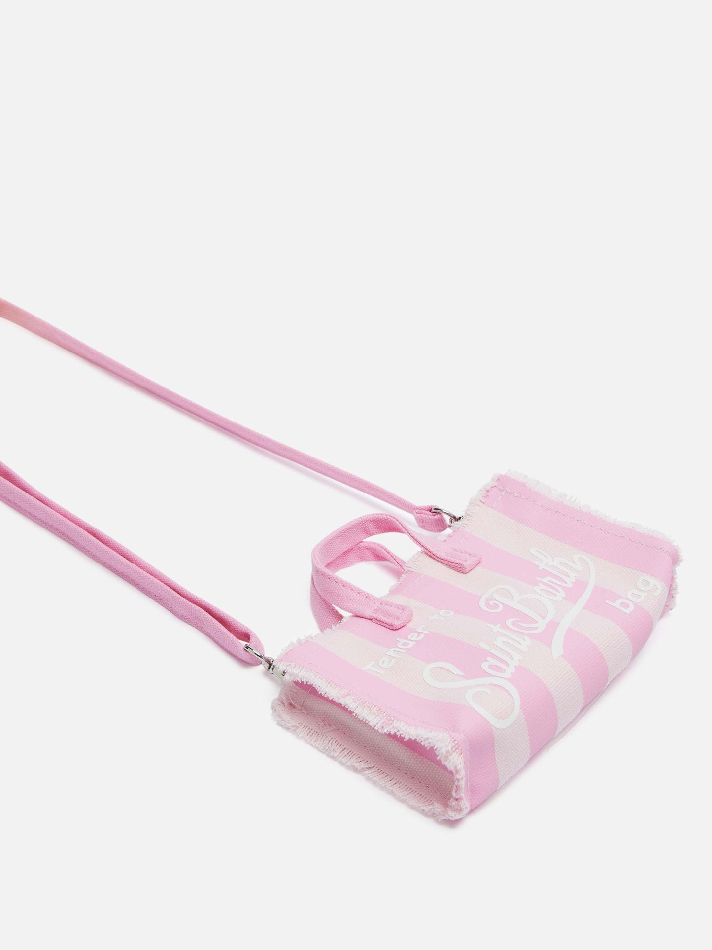 Cotton canvas Phone Bag with pink striped print - MC2 Saint Barth