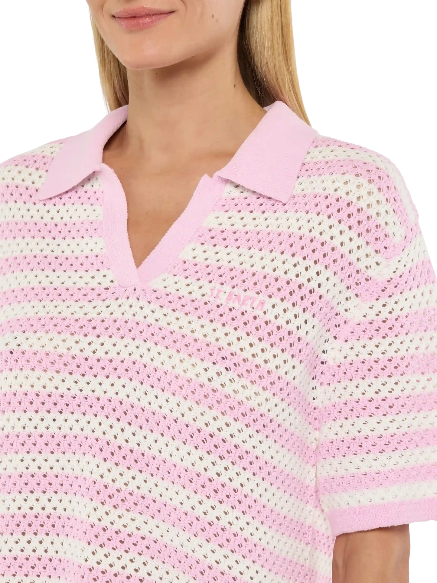 Pixie pink striped knit polo