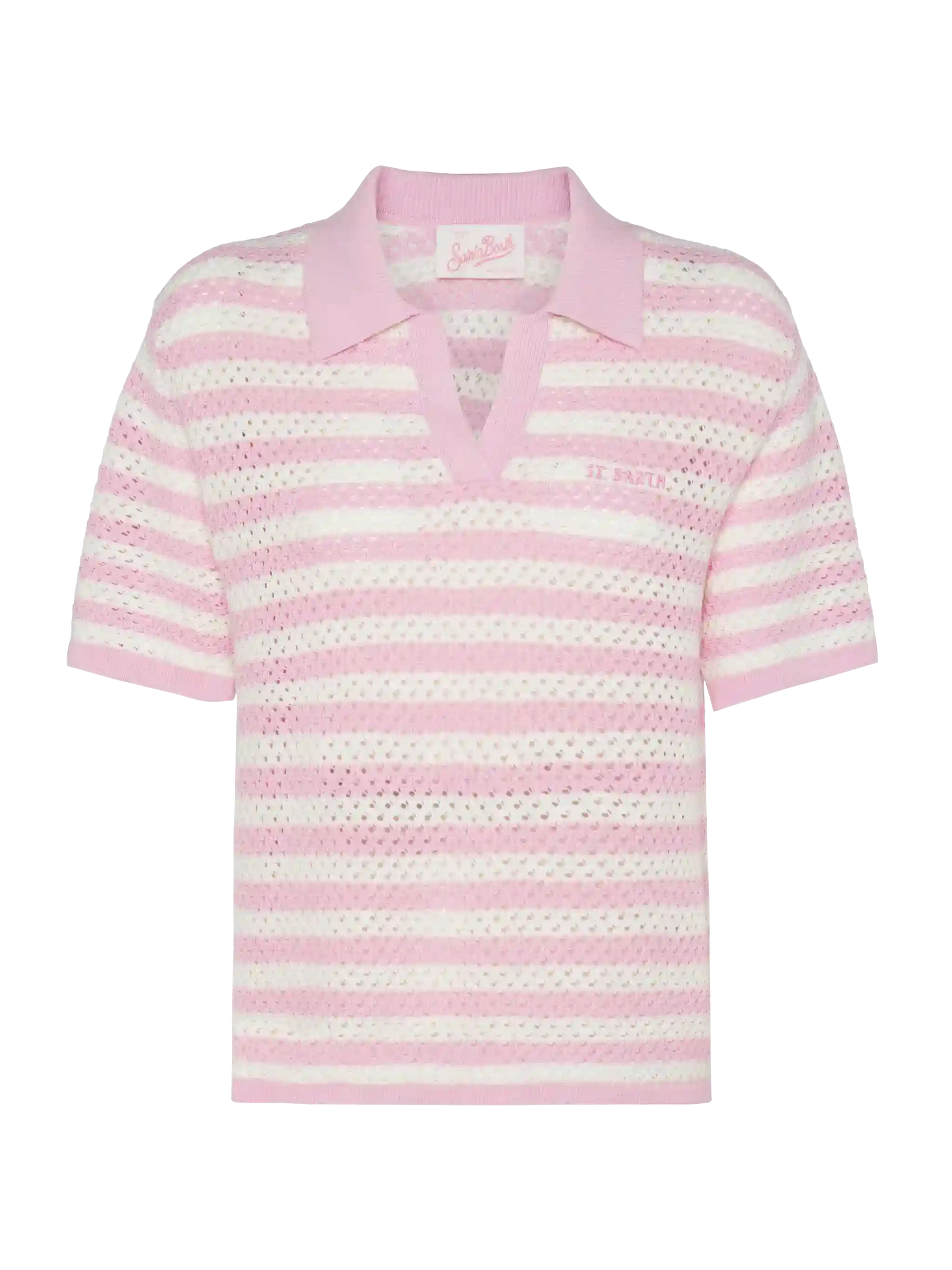 Pixie pink striped knit polo