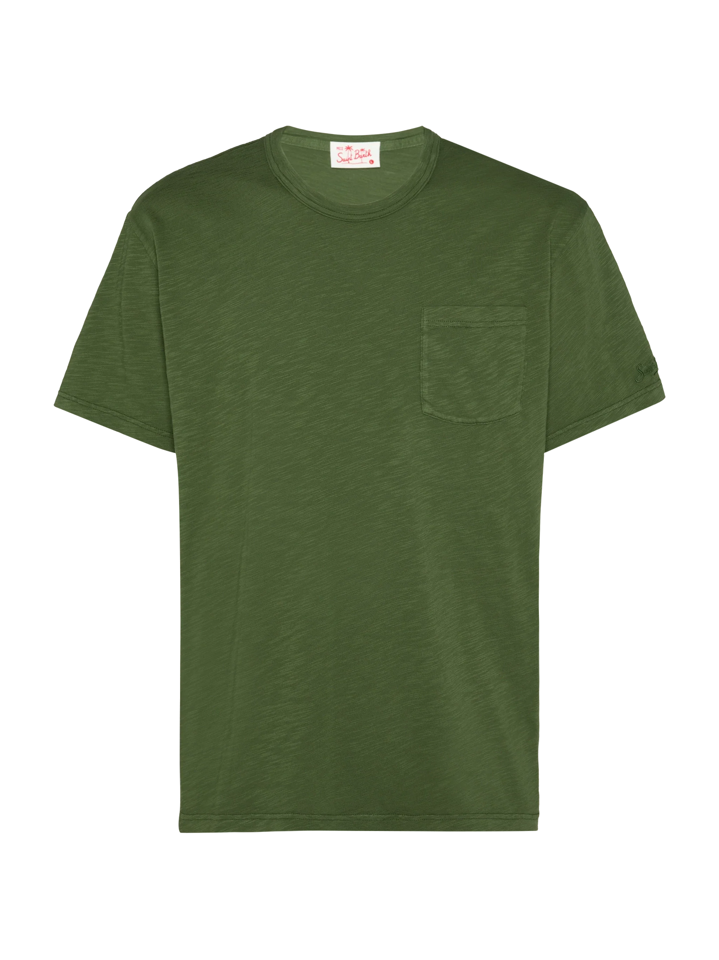 Military green flamed cotton t-shirt President with embroidery