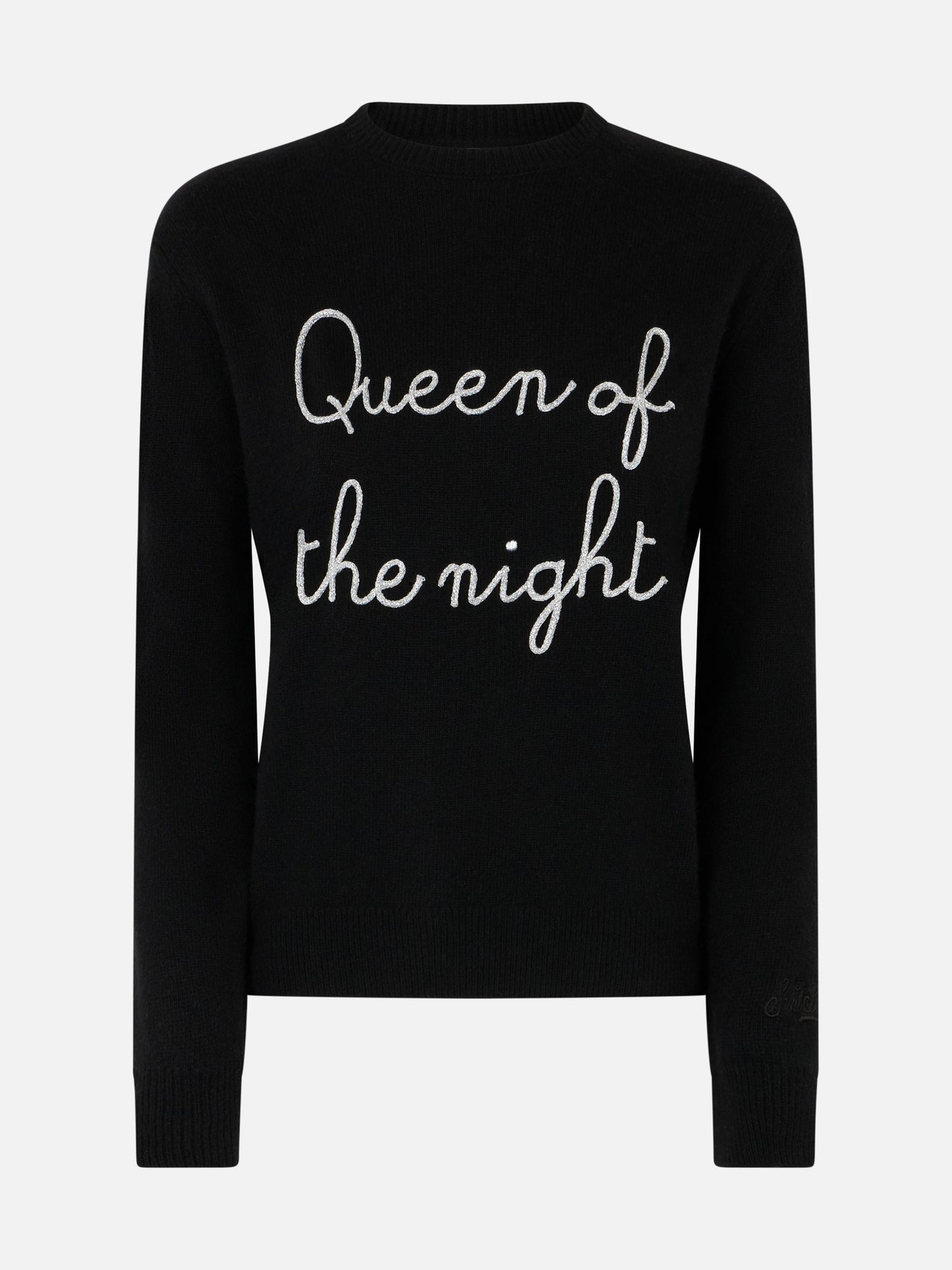 Woman black sweater New Queen with Queen of the night embroidery