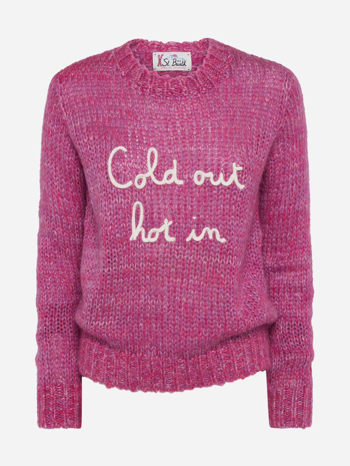Woman crewneck soft sweater with Cold Out Hot In embroidery